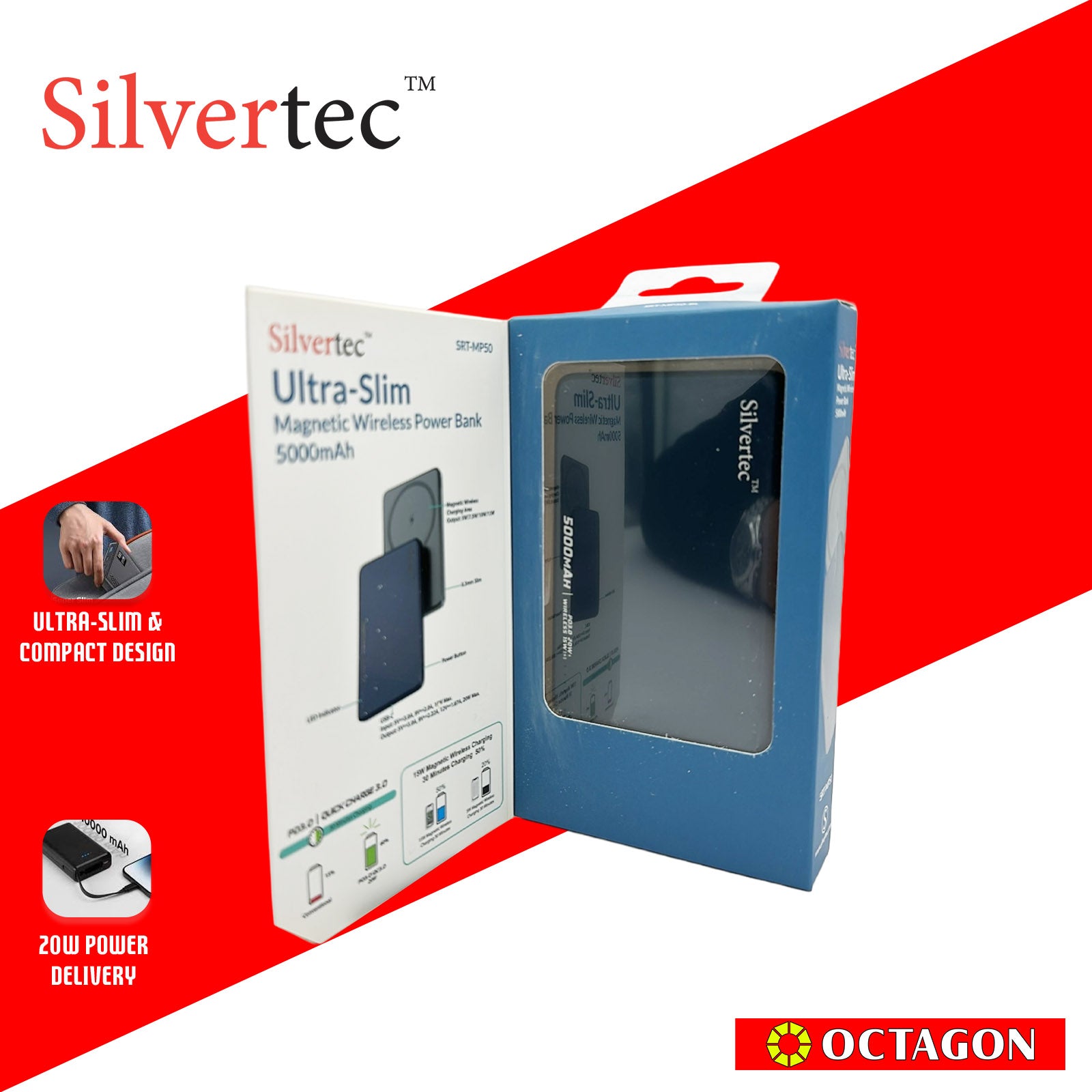 SILVERTEC SRT-MP50-PP ULTRA-SLIM MAGNETIC WIRELESS PD20W POWERBANK 5000MAH