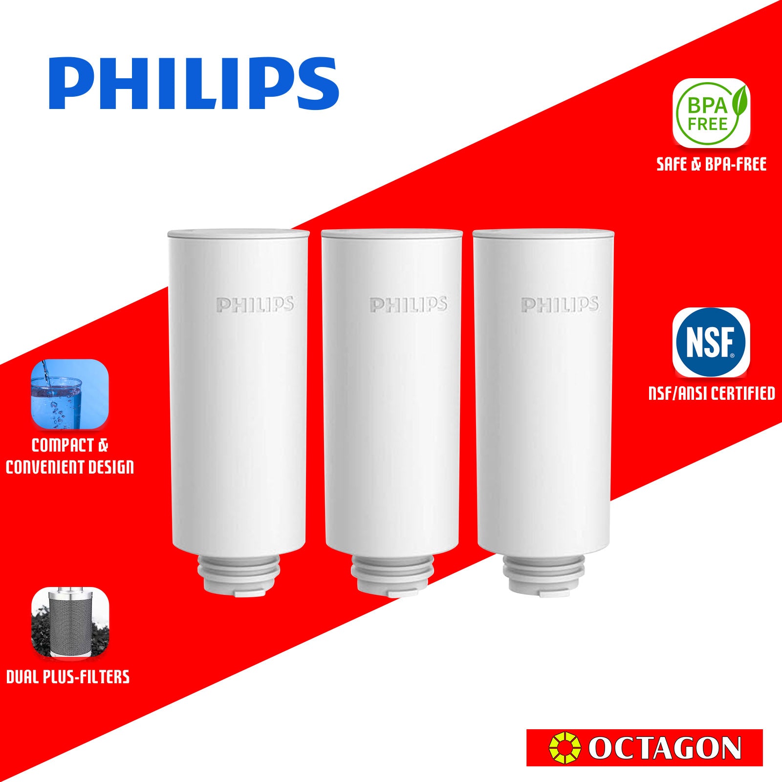 PHILIPS WATER ADD5902WHP2/37 POWERED PITCHER 3L MICRO-X CLEAN FILTER (NSF42,53,372 CERTIFIED)
