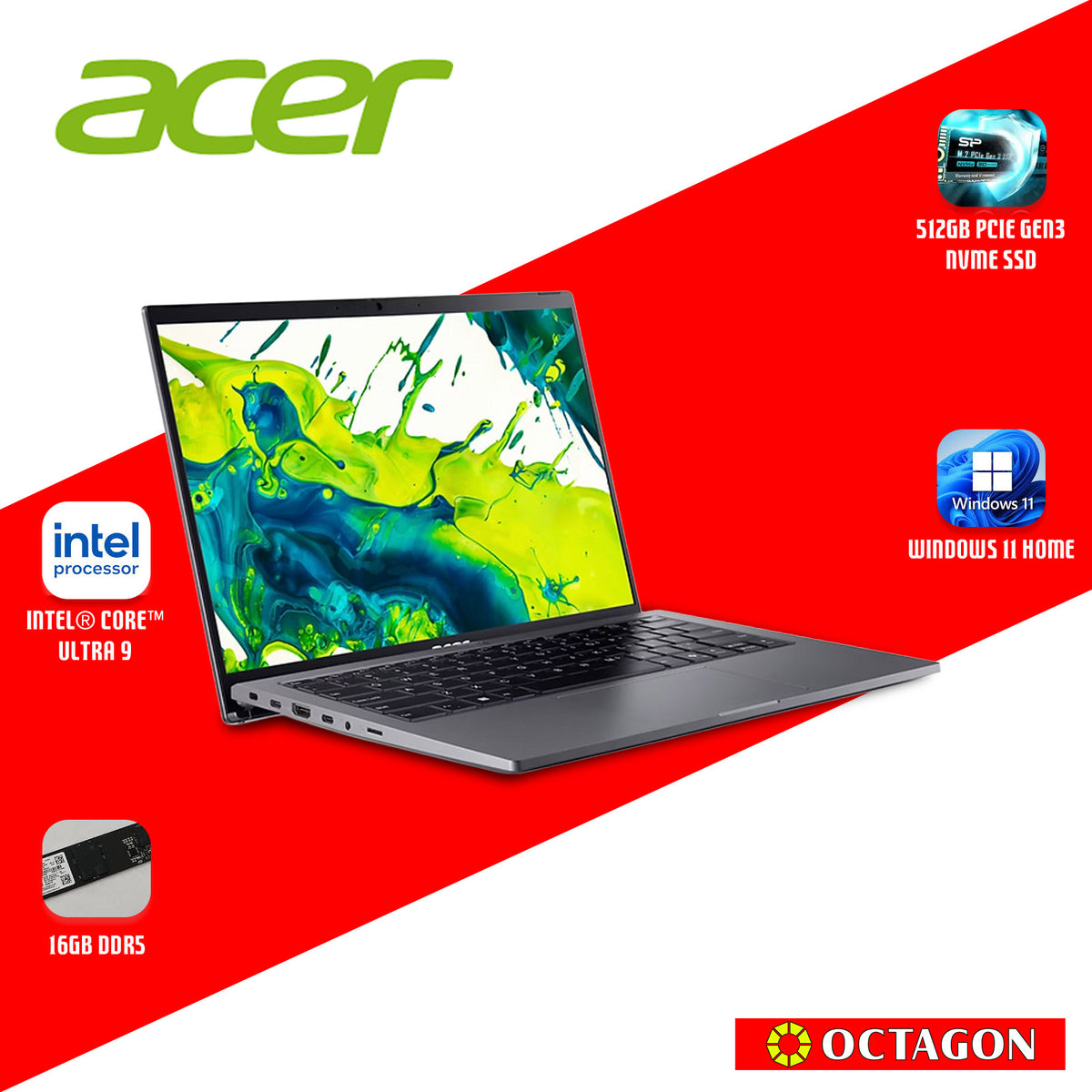 ACER ASPIRE GO 14 AG14-I71M-93SE/ ULTRA 9 185H/ 16GB/ 512GB SSD/ 14 WUXGA IPS/ WIN 11/ GRAY/ OFFICE H&S 2024 + M365