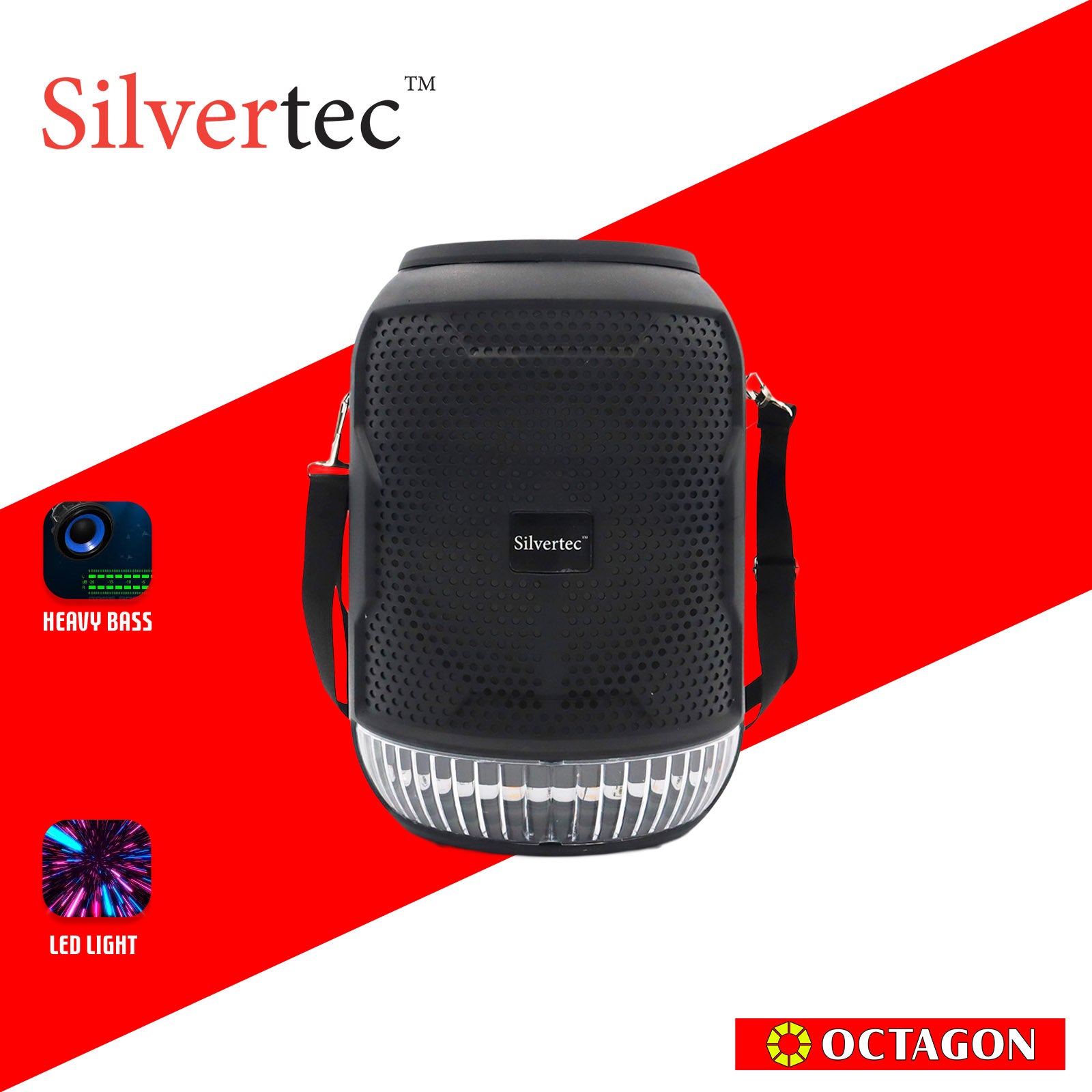SILVERTEC SPBT-10605 USB/TF/AUX/FM/15W PORTABLE LED KARAOKE BT TWS SPEAKER ROUND W/ WIRED MICROPHONE & STRAP/ LITHIUM 3.7V/2400MAH