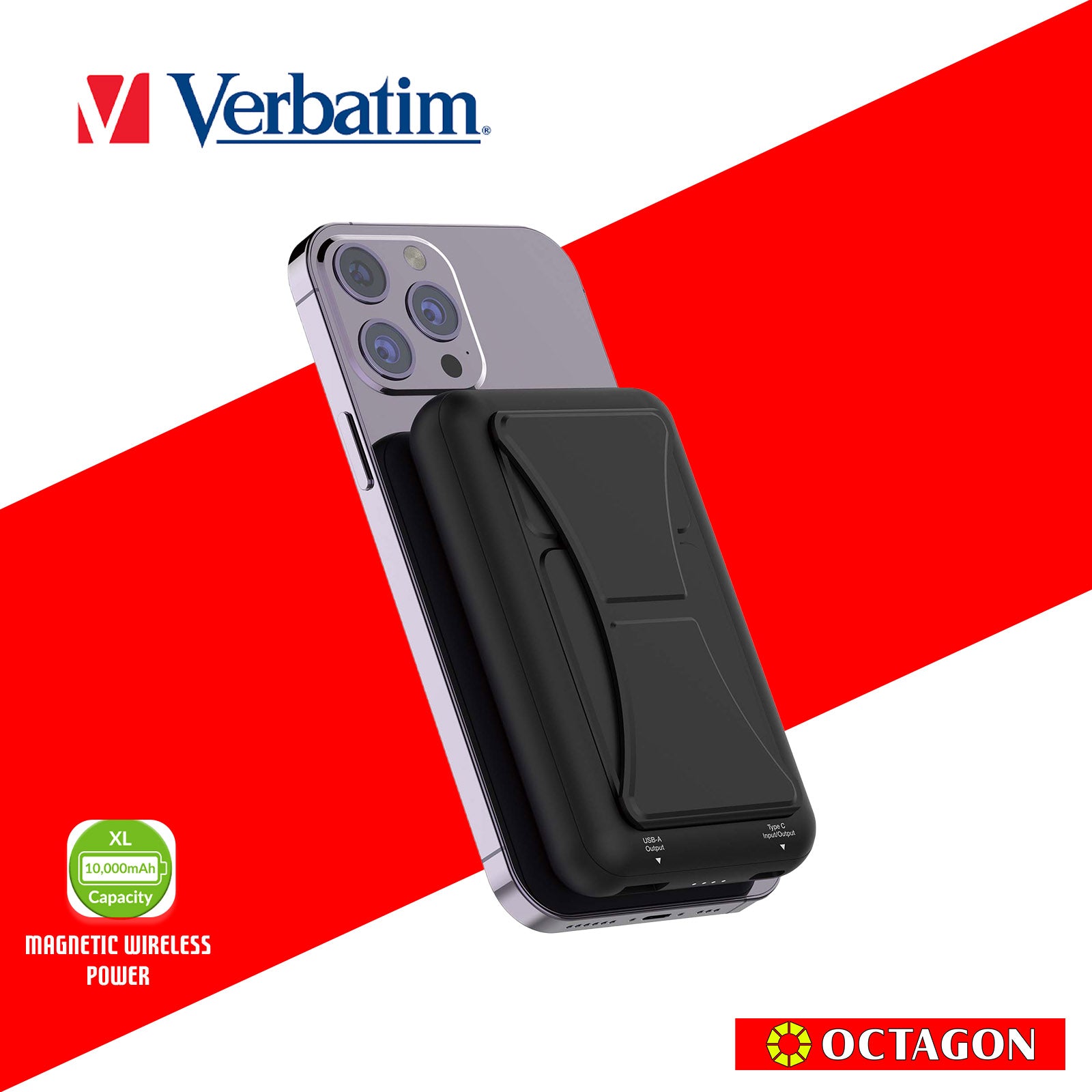 VERBATIM 66906 POWER PACK 10000MAH MAGNETIC WIRELESS CHARGING (BLACK)