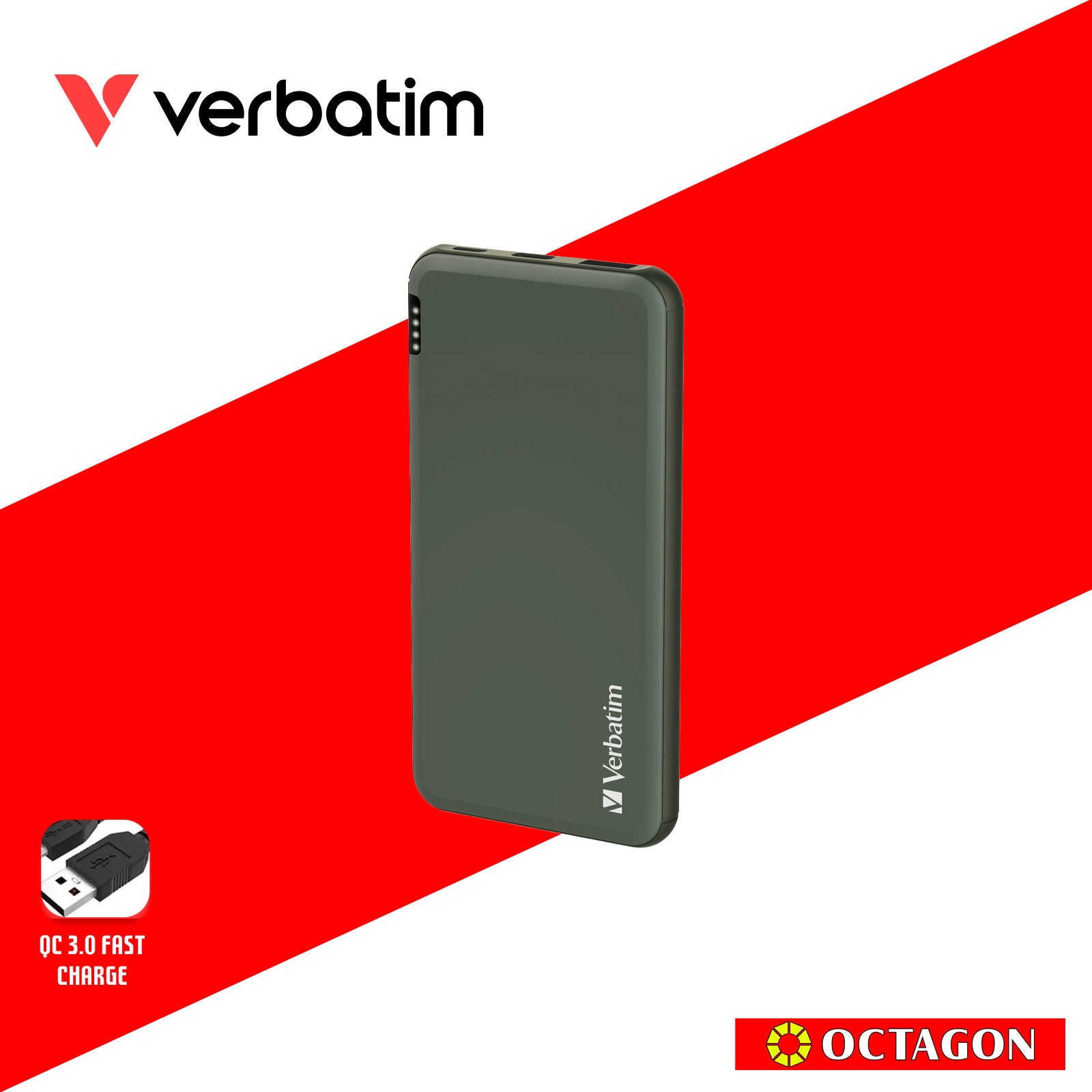 VERBATIM 66440 10000MAH LIGHTWEIGHT POWER PACK PD 18W + QC 3.0 18W (GREEN)