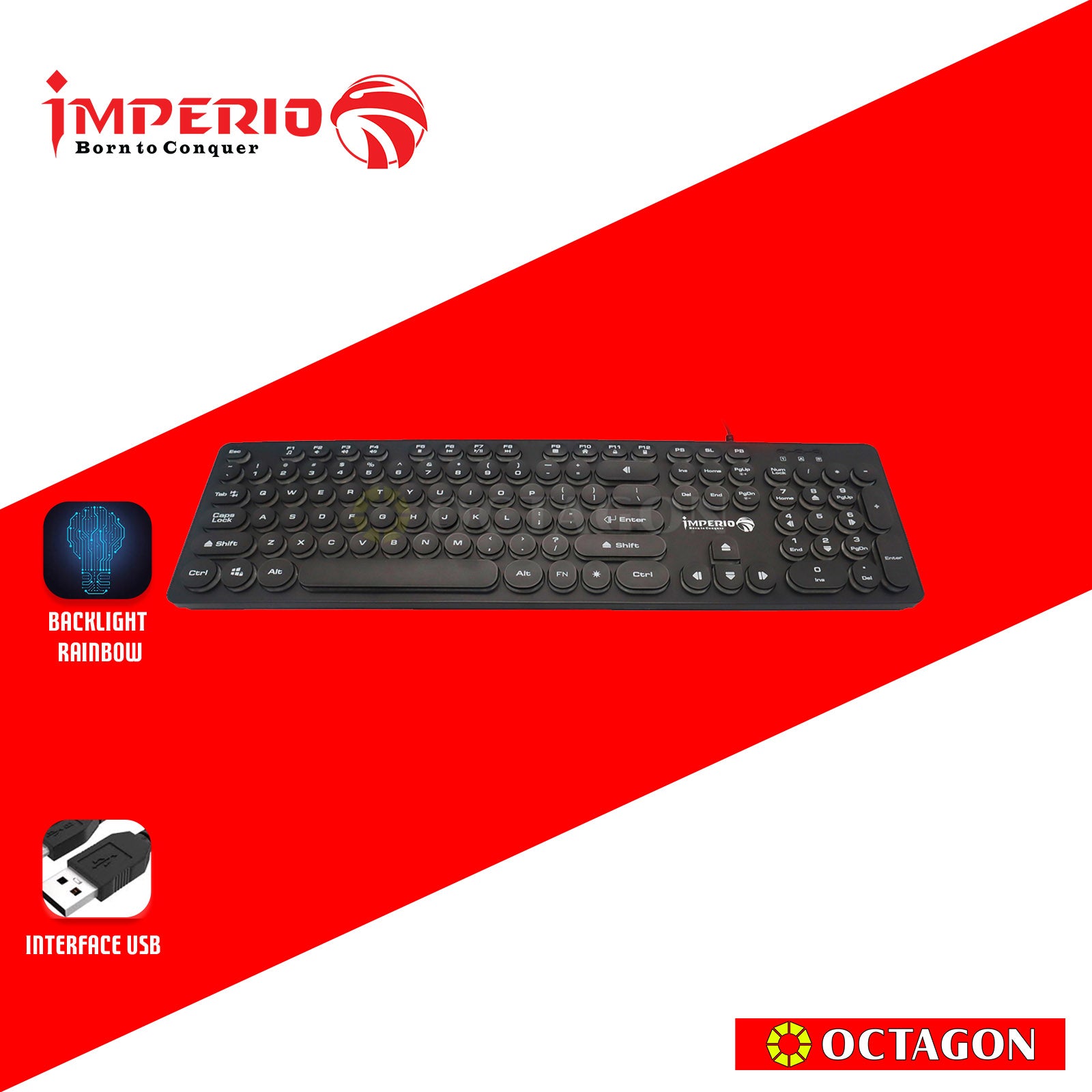 IMPERIO IKBL-K500 GAMING KEYBOARD US LAYOUT RAINBOW BACKLIGHT