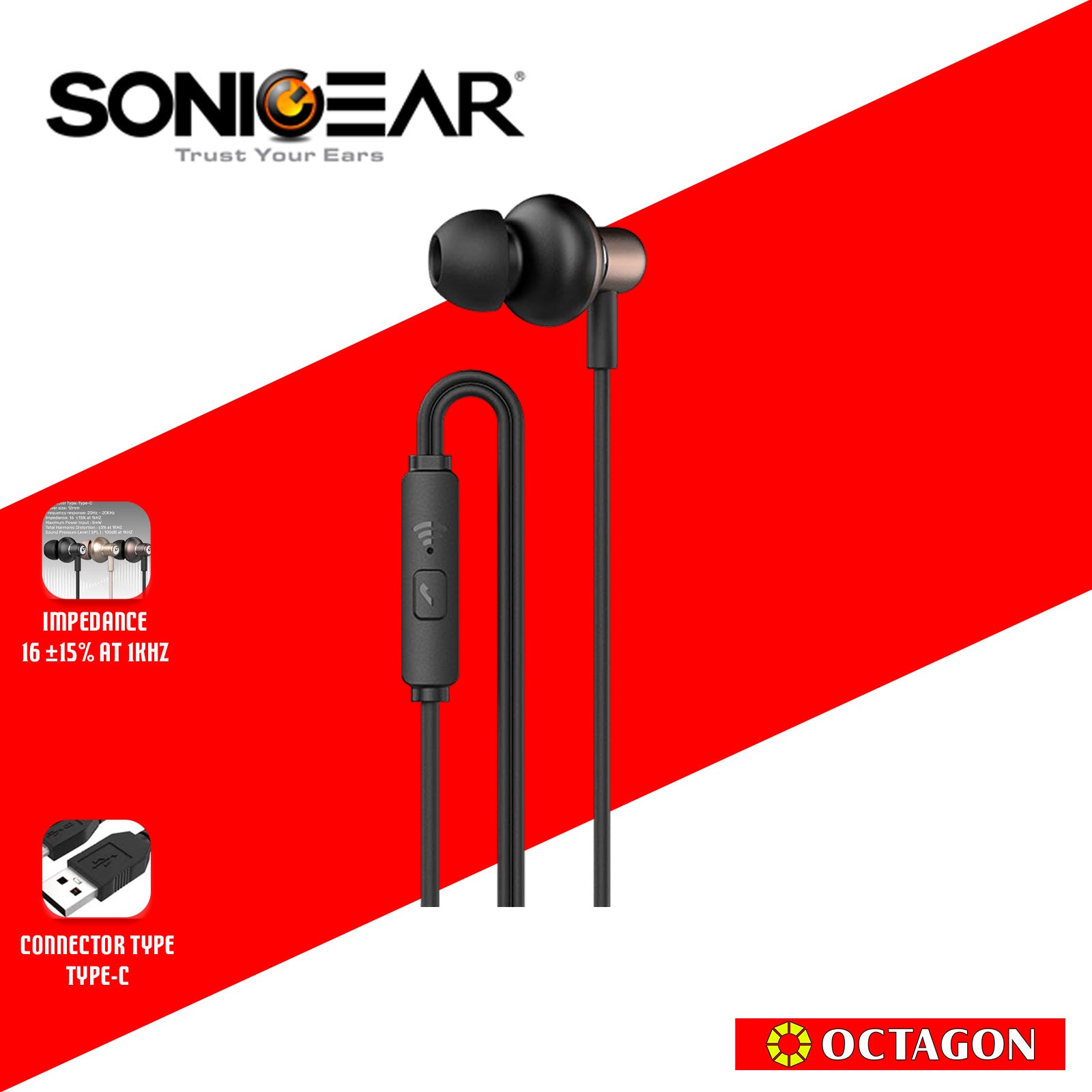 SONIC GEAR HYPERBASS BUDS 1 TYPE-C CHAMPAGNE/GUN METAL/BLACK EARPHONE
