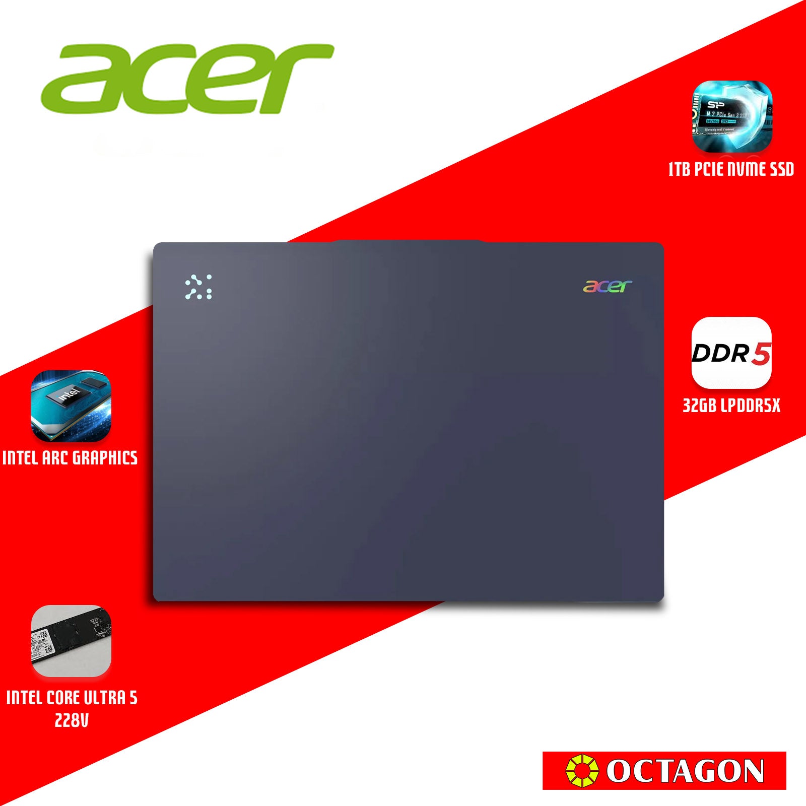 ACER SWIFT SF14-51-553D/ CORE ULTRA 5 228V/ 32GB/ 1TB SSD/ 14 OLED/ WIN 11/ OFFICE H&S 2021
