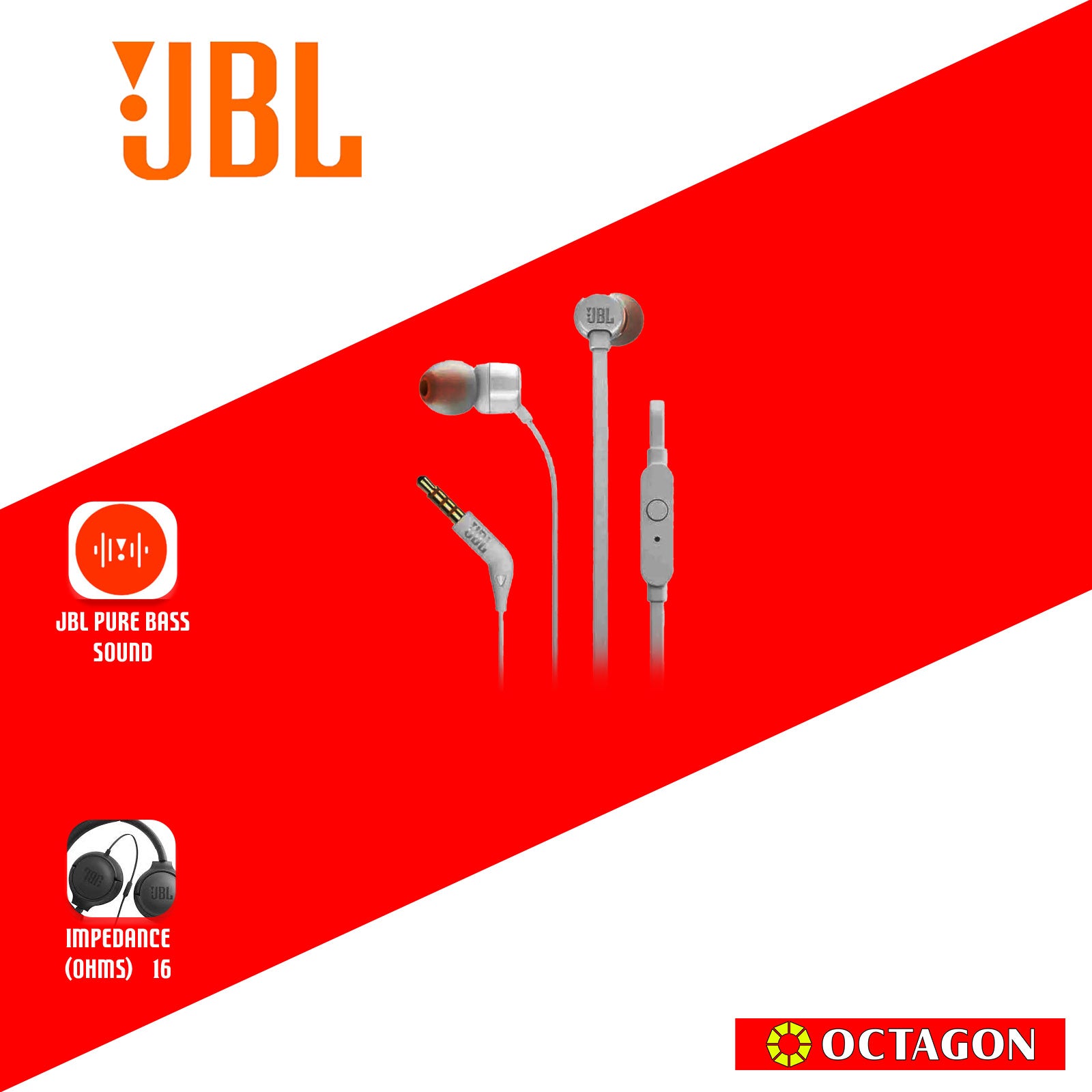 JBL T110 WHITE IN EAR EARPHONES W/ MIC