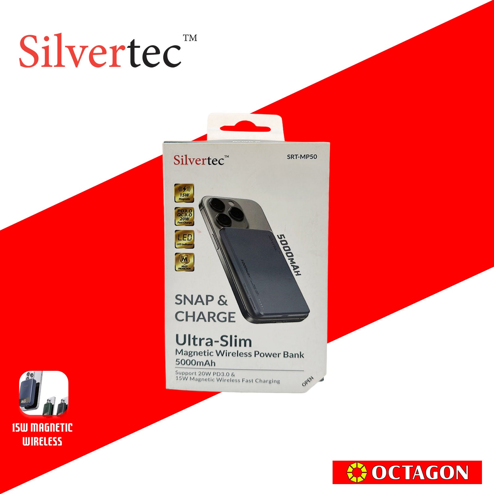 SILVERTEC SRT-MP50-SG ULTRA-SLIM MAGNETIC WIRELESS PD20W POWERBANK 5000MAH (SPACE GRAY)