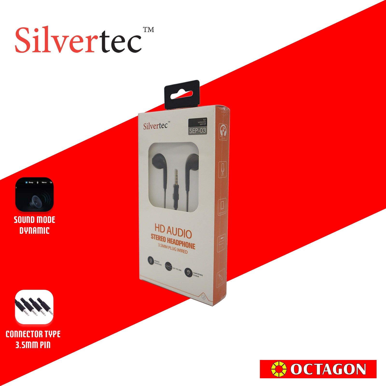 SILVERTEC SEP-03-BK/WH WITH MIC CONTROLLER EARPHONE 3.5MM AUX