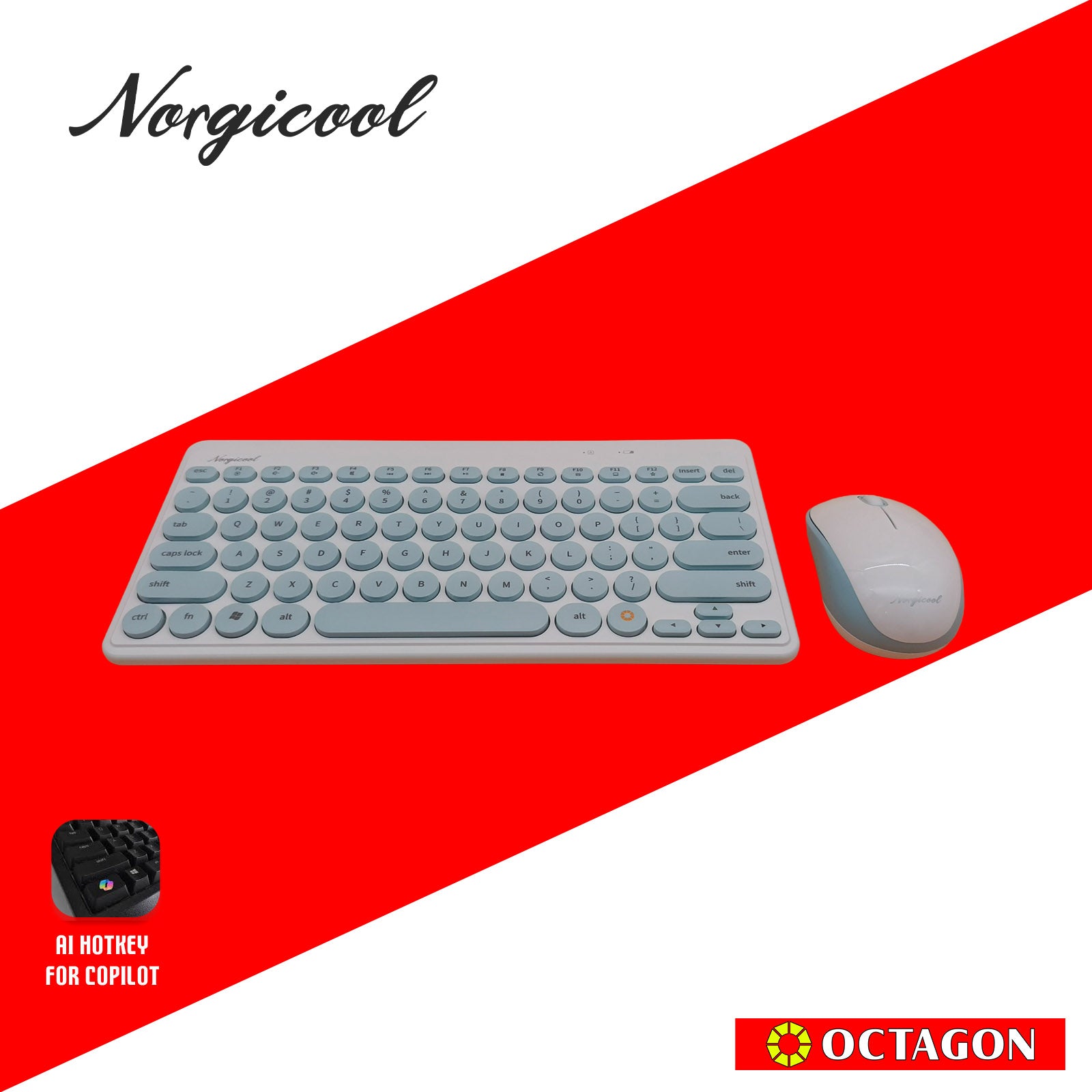 NORGICOOL NKM263W-BLI 2.4G WIRELESS MINI COMBO WHITE/BLUE