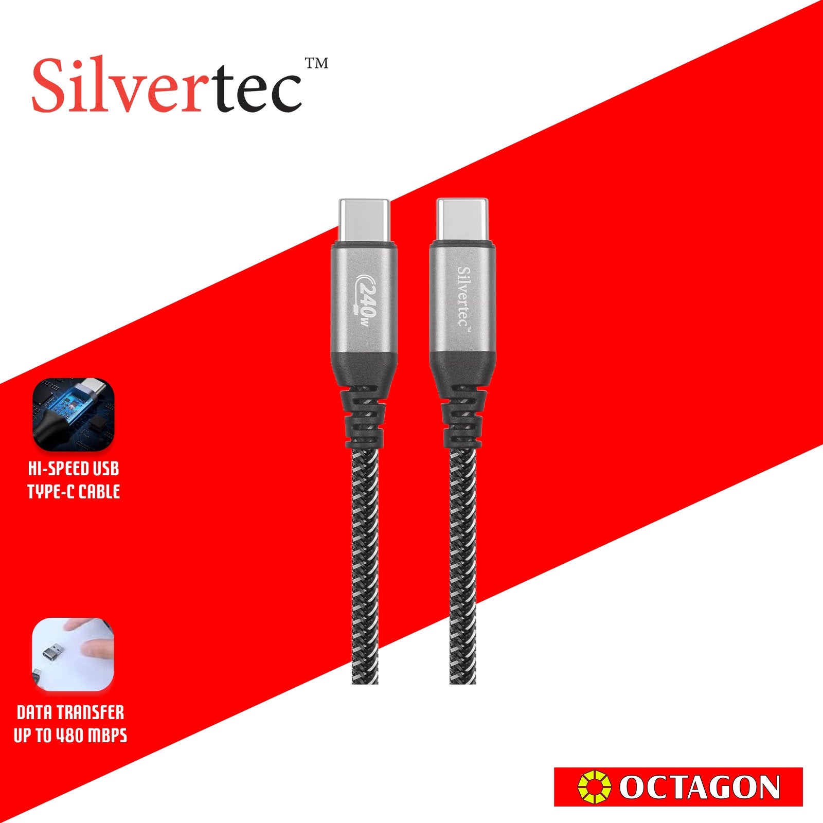 SILVERTEC SW-CC120-BK USB-C 1.2M 240W CABLE