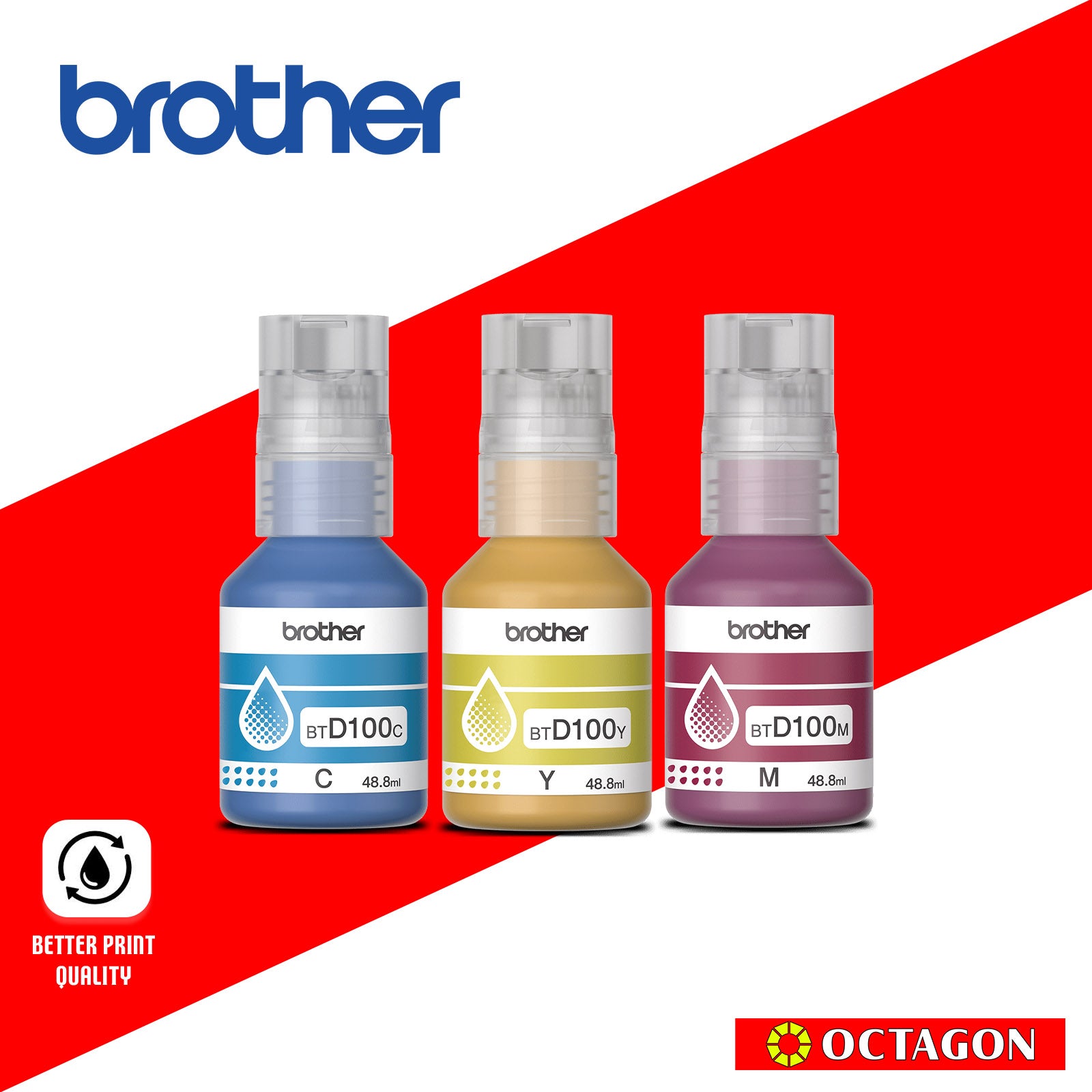 BROTHER BTD100CL3PK COLORED 3 PACK INK BOTTLE