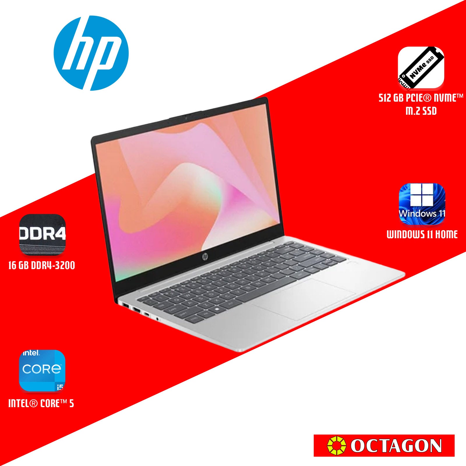 HP 14-EP1144TU/ CORE 5-120U/ 16GB DDR4/ 512GB SSD/ 14 FHD/ WIN 11/ OFFICE 2024 + O365 BASILICA/ SLV