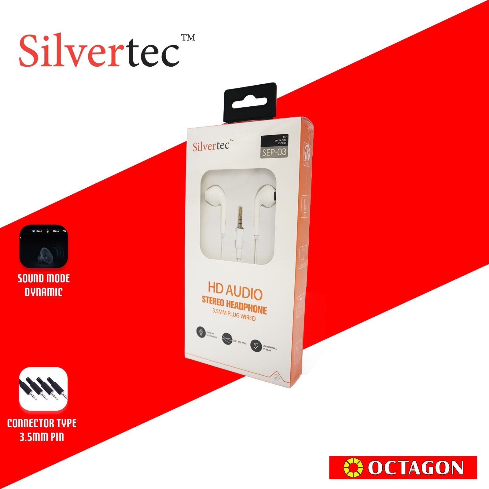 SILVERTEC SEP-03-BK/WH WITH MIC CONTROLLER EARPHONE 3.5MM AUX