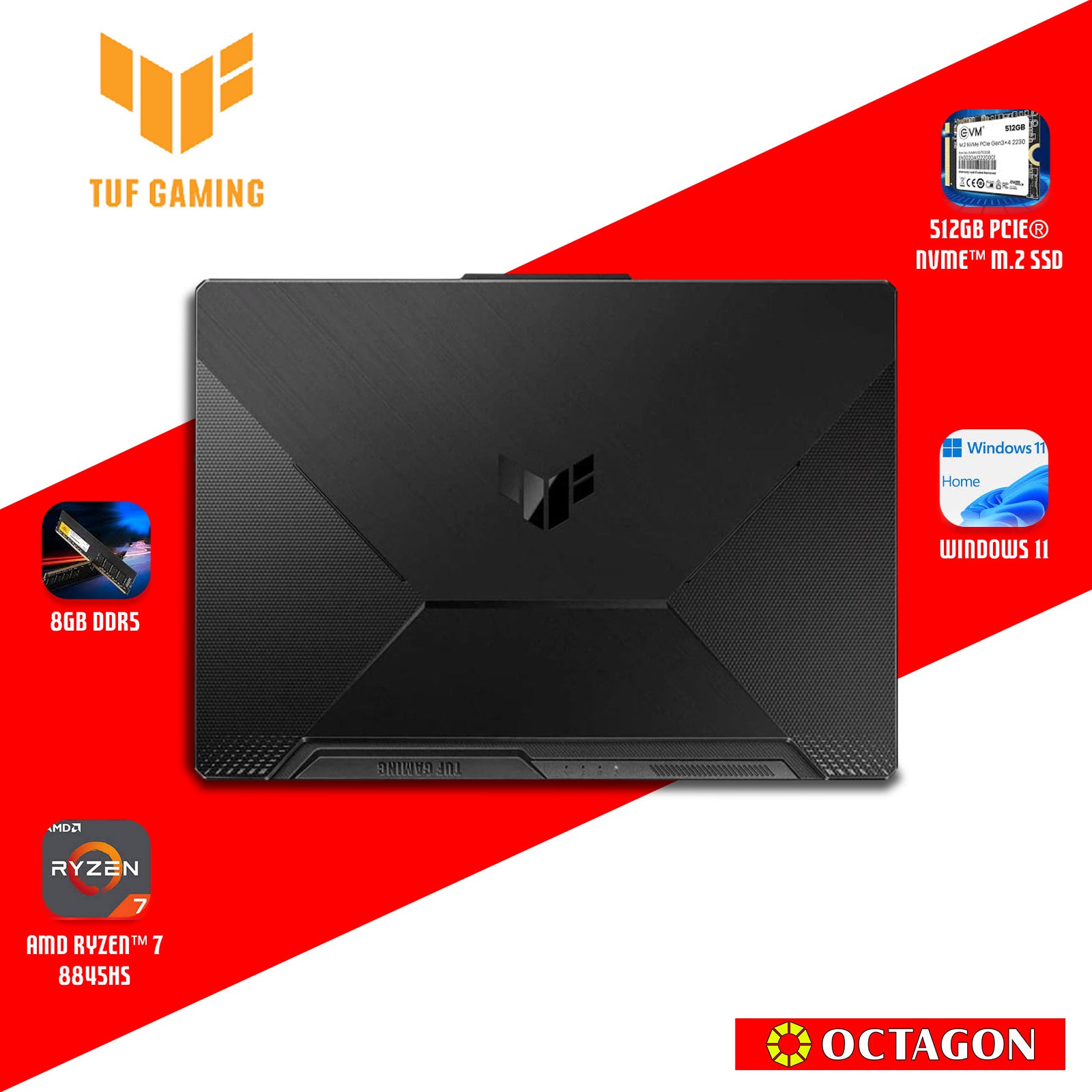 ASUS TUF FA506NCG-HN349WSM/ RYZEN 7-8845HS/ 8GB/ 512GB SSD/ 15.6 FHD 144HZ/ WIN 11/ RTX3050 4GB/ OFFICE H&S + O365
