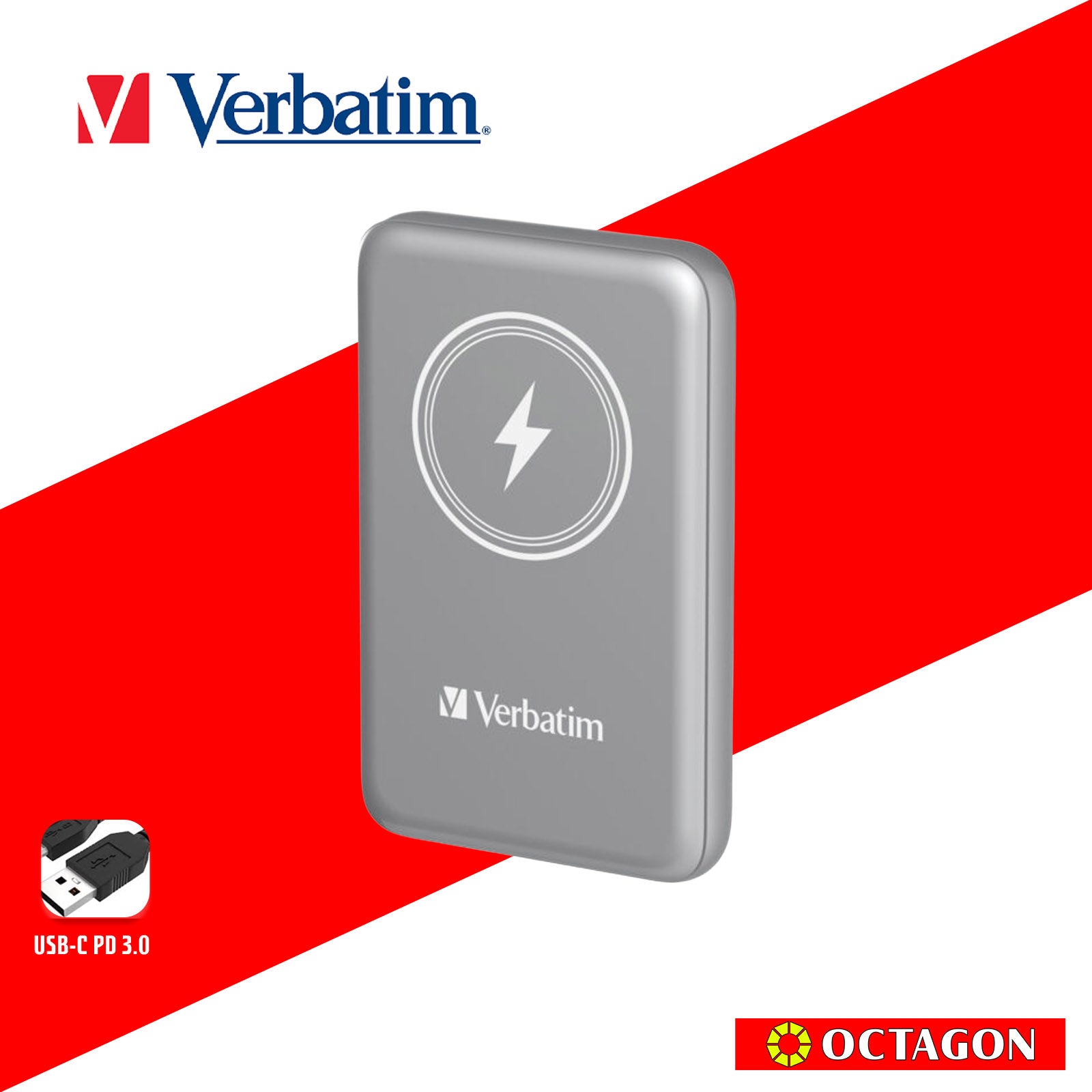 VERBATIM 32249 MAGNETIC WL 10000 MAH POWER PACK MCP - PD 20W MWC 15W GRAY