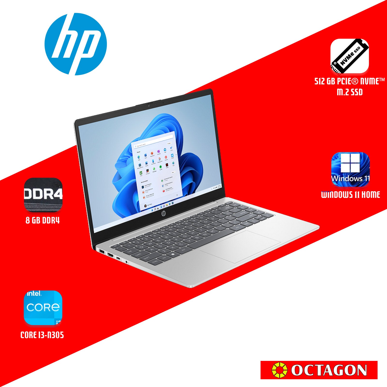 HP 14-EP0331TU/ CORE I3-N305 (COPILOT)/ 8GB DDR4/ 512GB SSD/ 14" FHD/ WIN 11/ OFFICE H&S 2024 + M365/ SLV