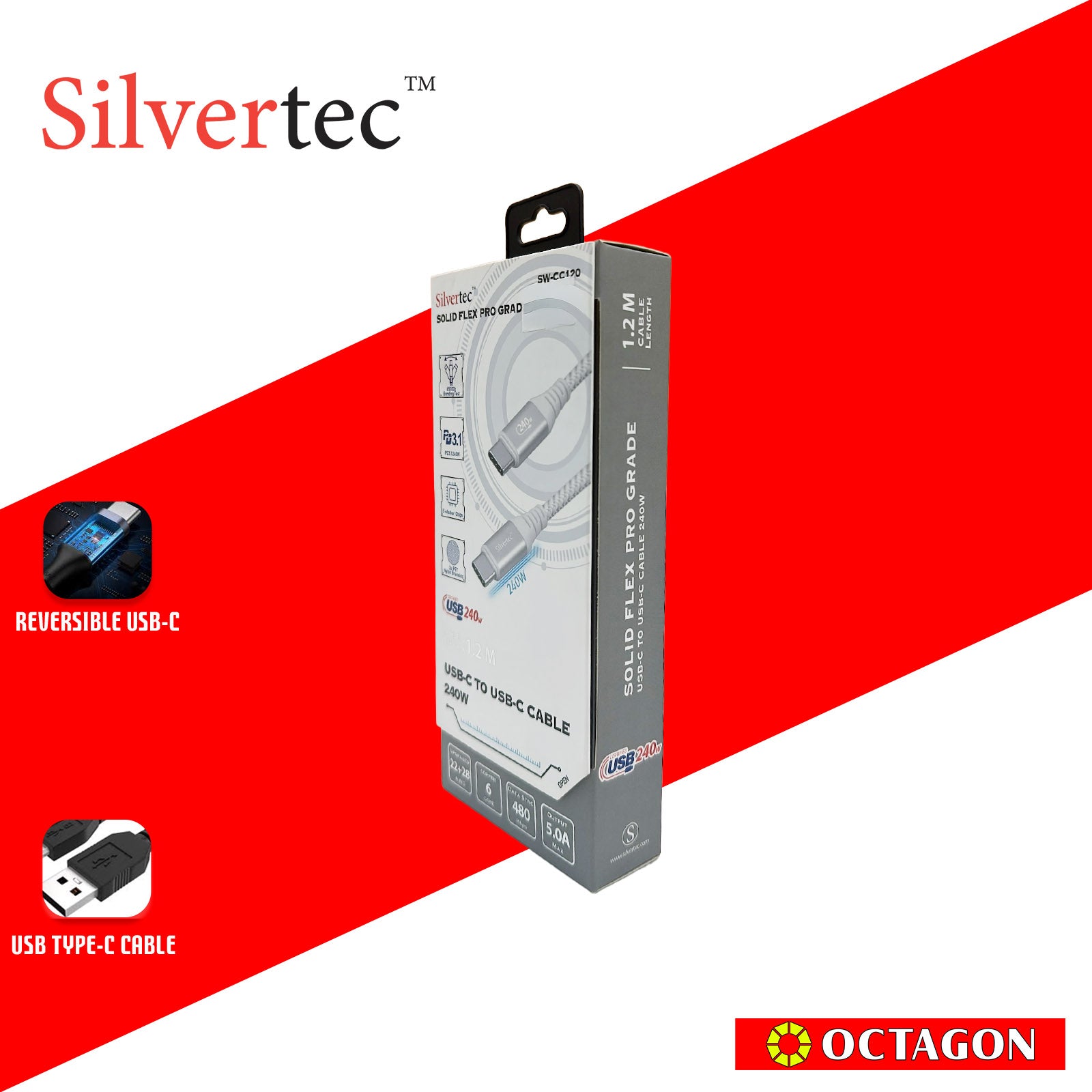 SILVERTEC SW-CC120-SL USB-C 1.2M 240W CABLE