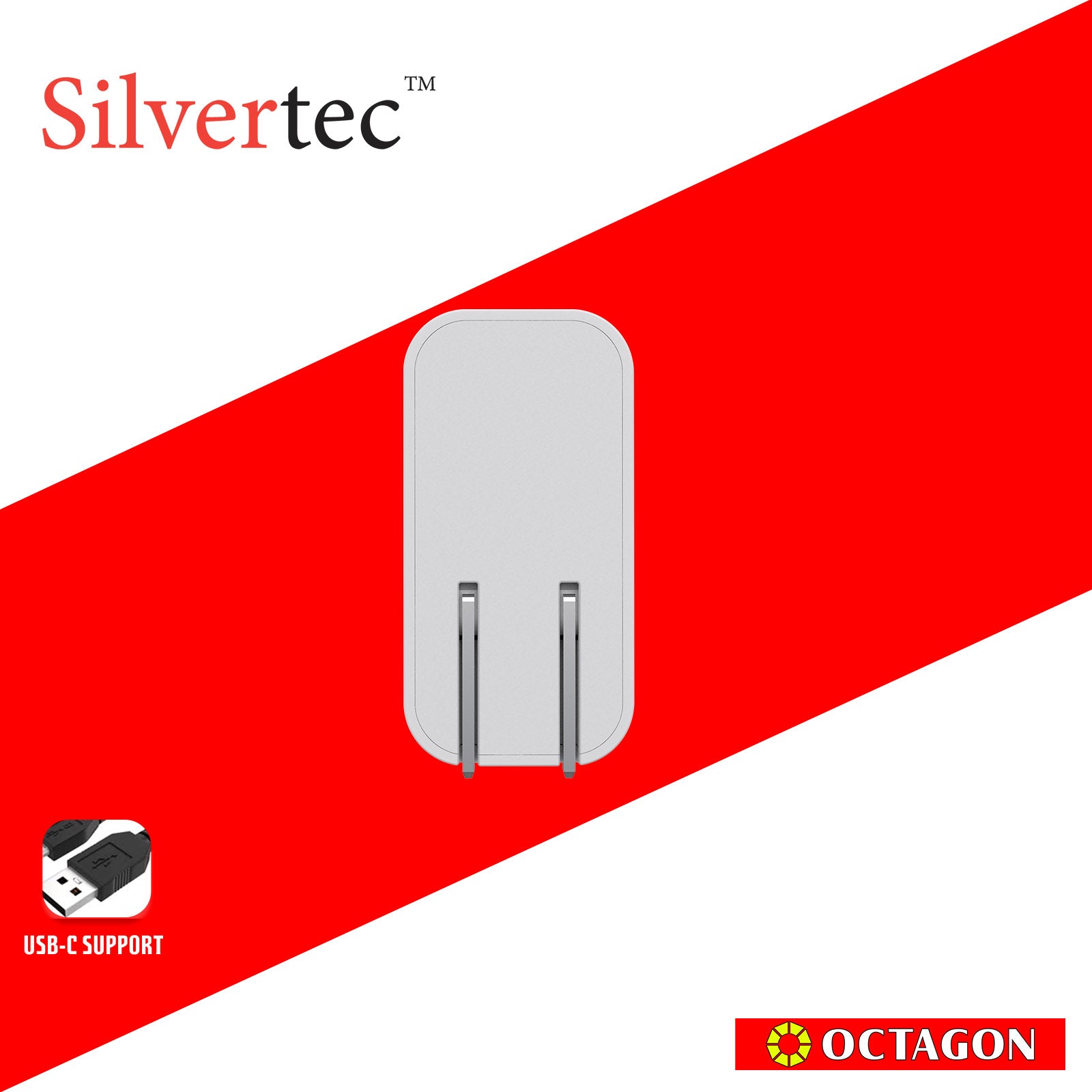 SILVERTEC ST-GW65 65W 3-PORT PD GAN WALL CHARGER 2-USB-C & USB-A WHITE US PLUG