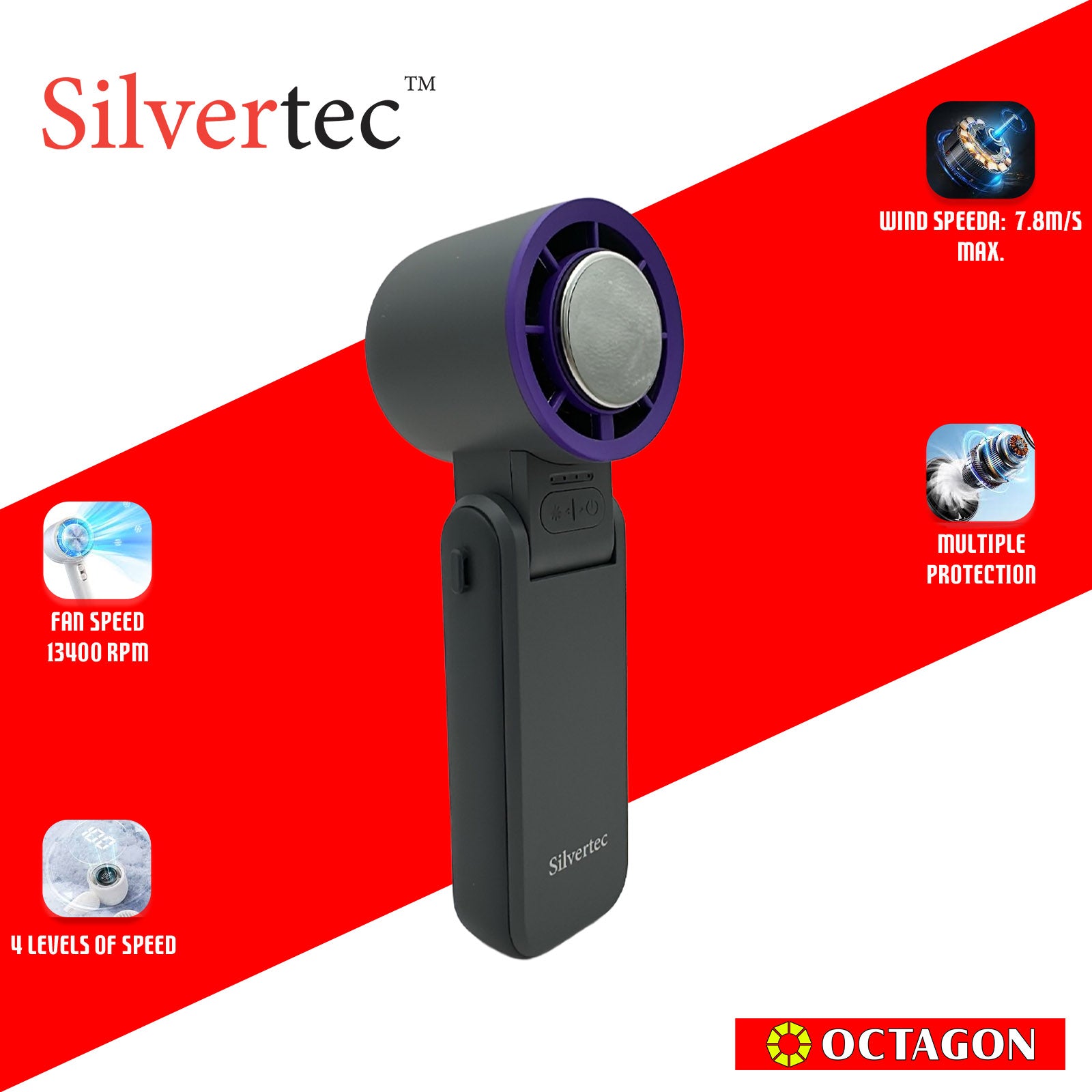SILVERTEC SMX-IFAN9-GY ICE COOLING FOLDABLE FAN 3600MAH GREY (M79)