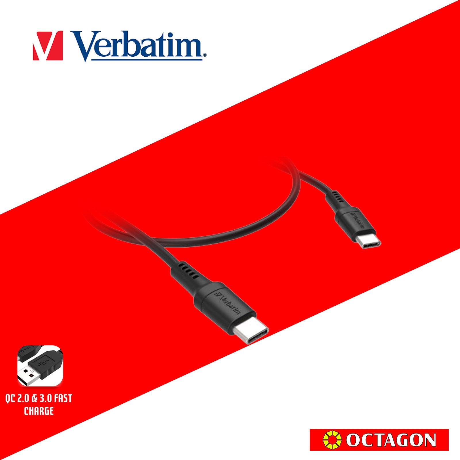 VERBATIM 66667 SYNC & CHARGE TYPE-C TO TYPE-C CABLE (PD60W & 480MBPS) 120CM (BLACK)