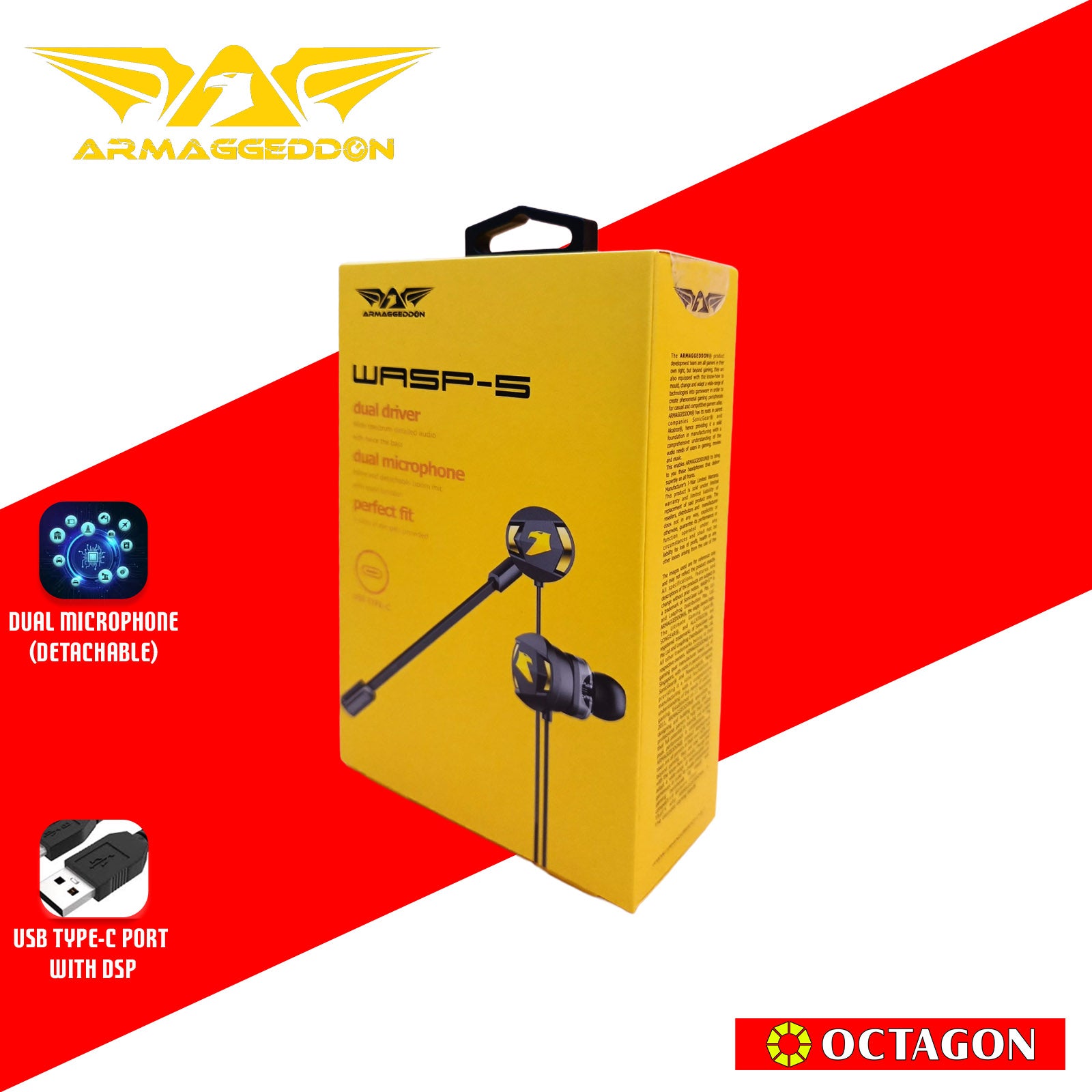 ARMAGGEDDON WASP-5 TYPE-C BLACK GAMING IN-EAR HEADSET WITH DETACHABLE MIC