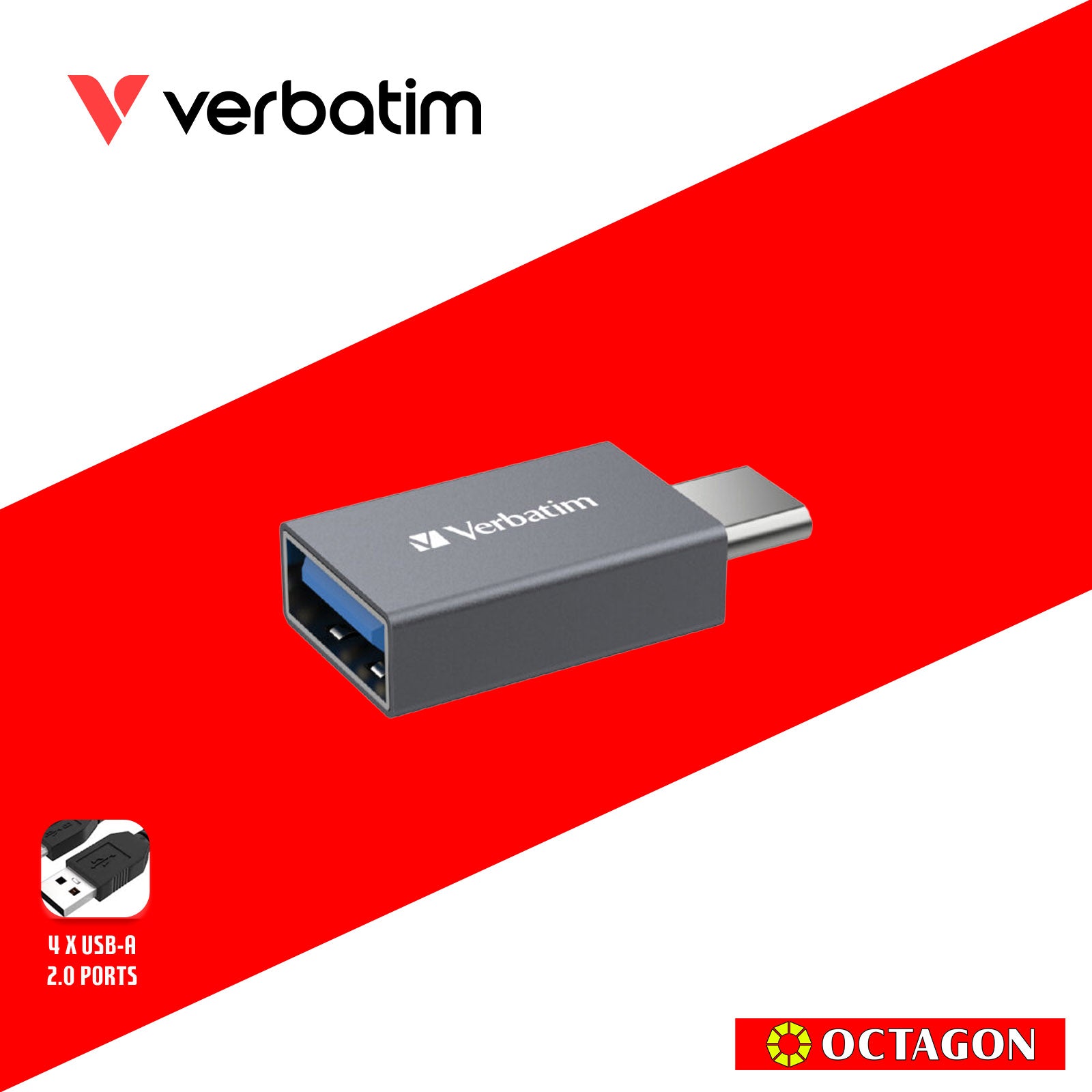 VERBATIM 66753 4-IN-1 USB-A HUB WITH TYPE C CONVERTER (4 PORTS*USB) (GREY)