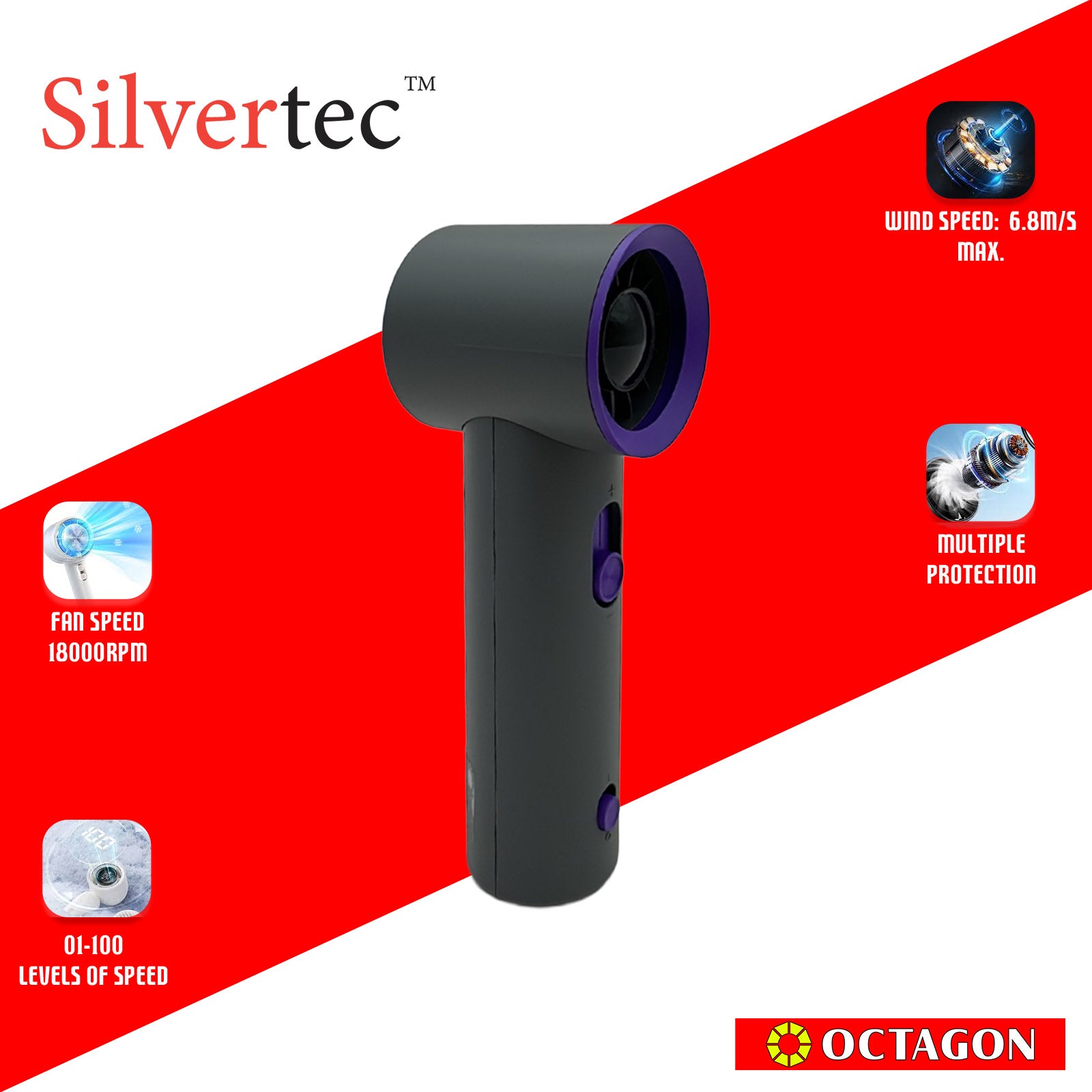 SILVERTEC SMX-IFAN1-GY HIGH SPEED TURBO MINI FAN 2500MAH GREY (M81)
