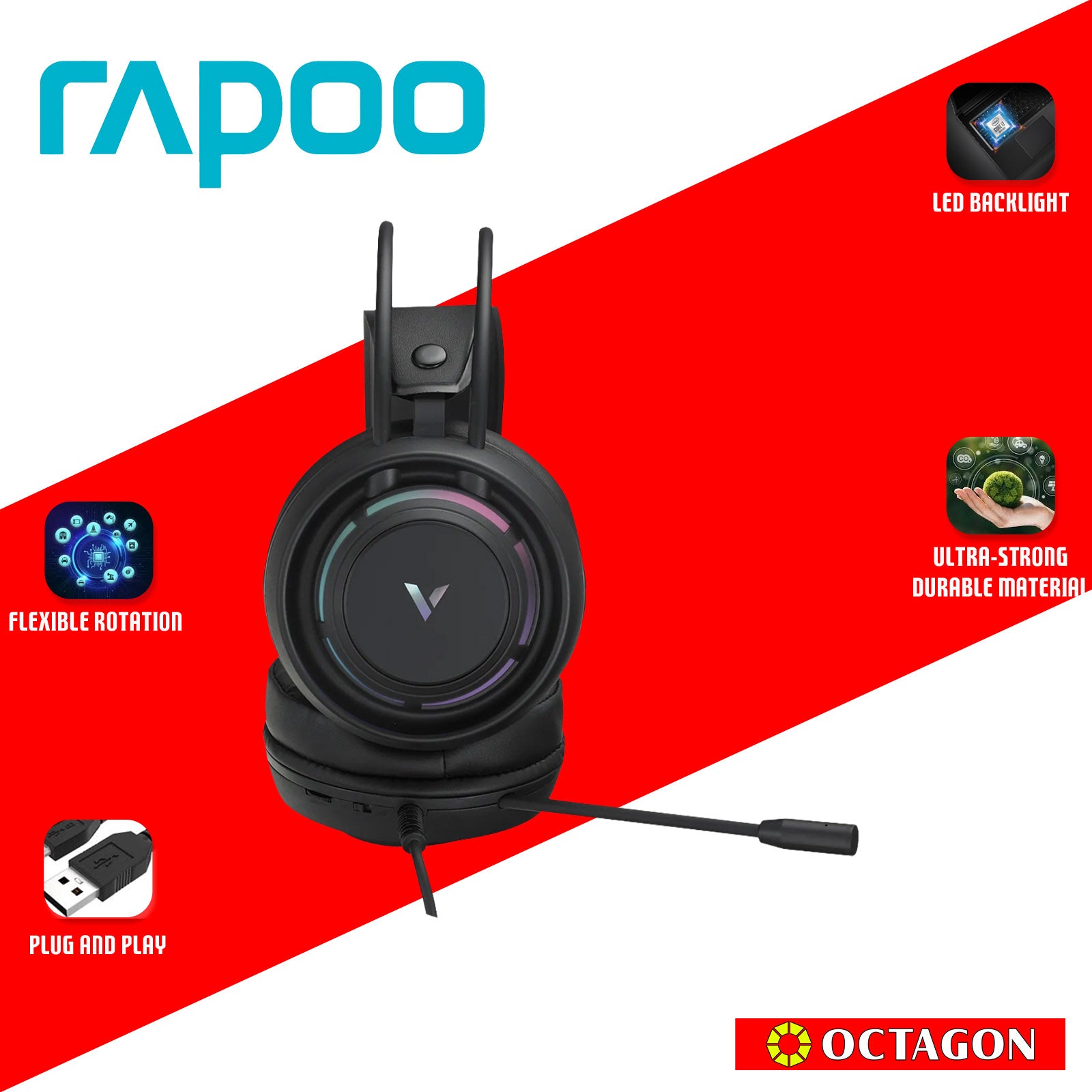 RAPOO VH360 BLACK WIRED USB GAMING HEADSET