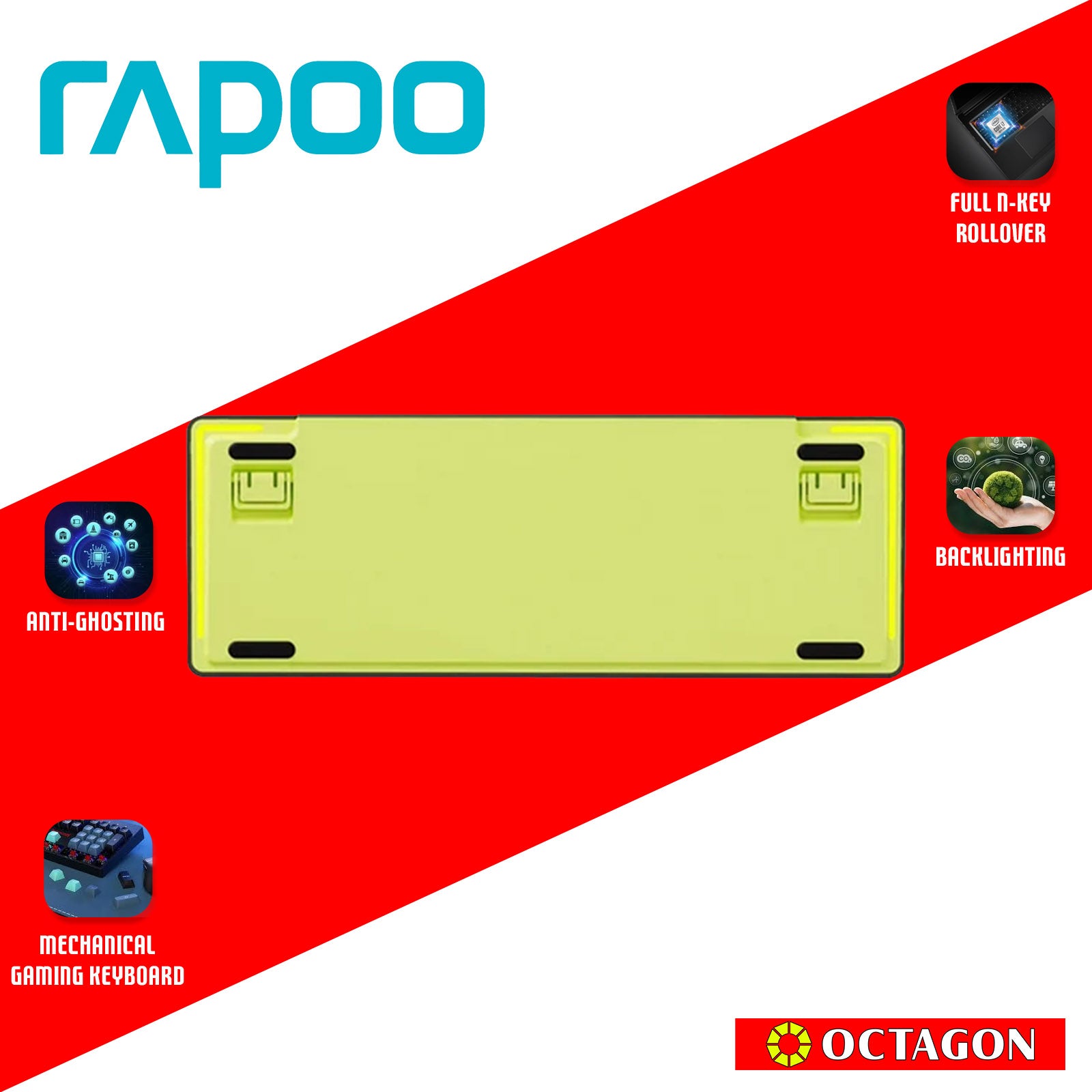 RAPOO V700DIY-98 BLACK GREY GREEN FULL BACKLIT MECHANICAL GAMING KEYBOARD