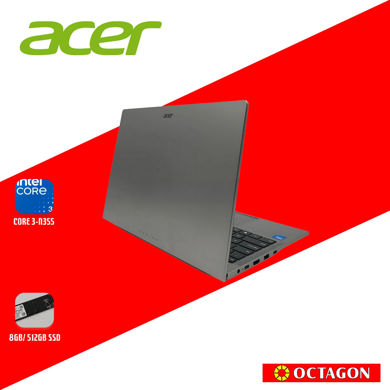 ACER ASPIRE LITE AL14-32P-34RE TITANIUM/ CORE 3-N355/ 8GB/ 512GB SSD/ 14" WUXGA IPS/ OFFICE H&S 2024 + M365/ WIN 11/ TITANIUM