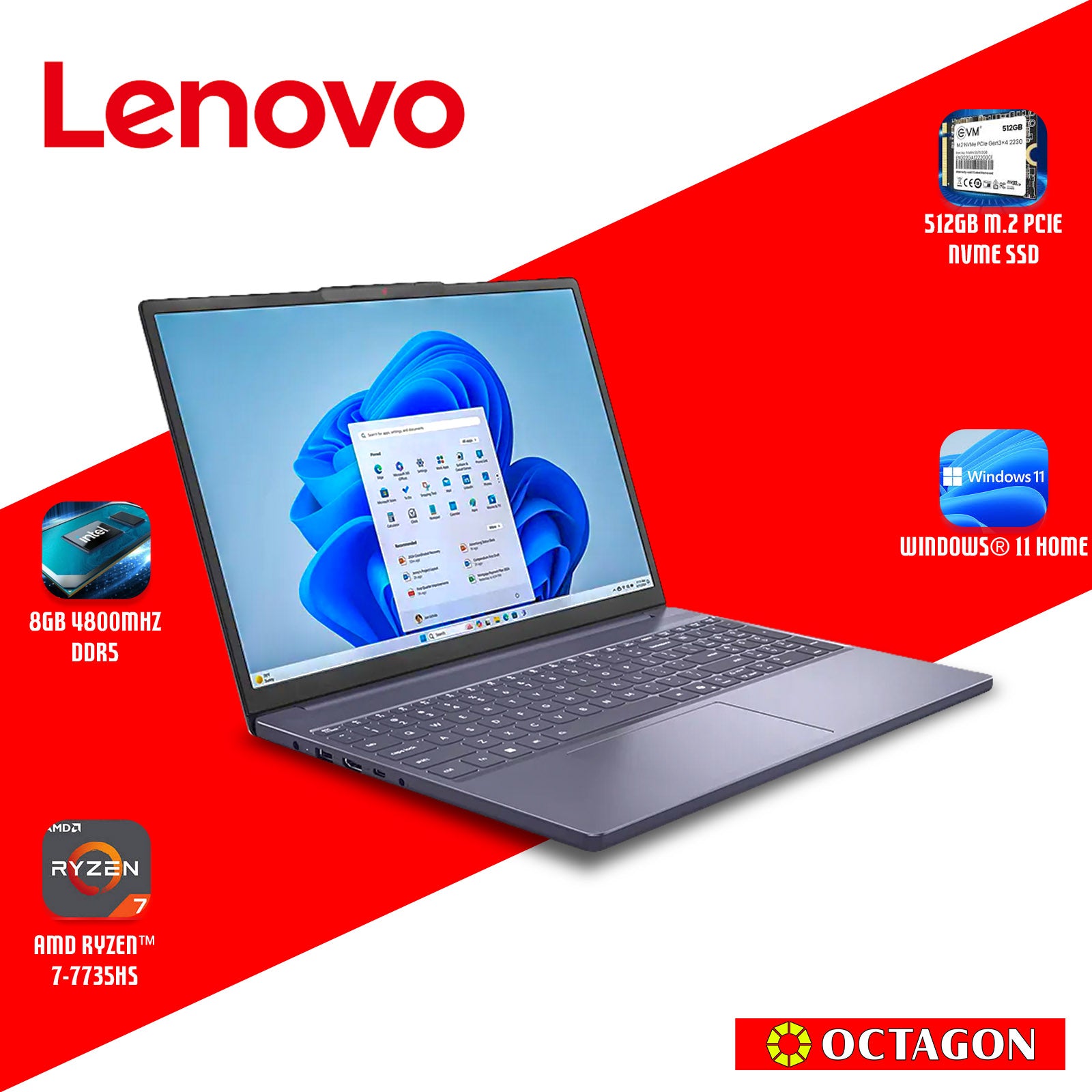 LENOVO IP S3-15 (83K700EGPH)/ RYZEN 7 7735HS/ 8GB/ 512GB SSD/ 15.3 WUXGA/ WIN 11/ OFFICE HOME 2024