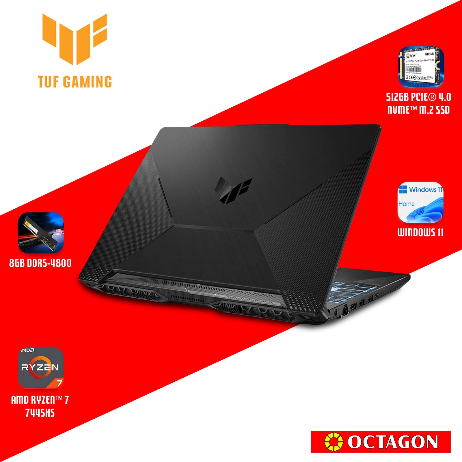 ASUS TUF FA506NCQ-HN012W/ RYZEN 7-170/ 8GB/ 512GB SSD/ 15.6 FHD 144HZ/ WIN 11/ RTX3050 4GB/ BLK