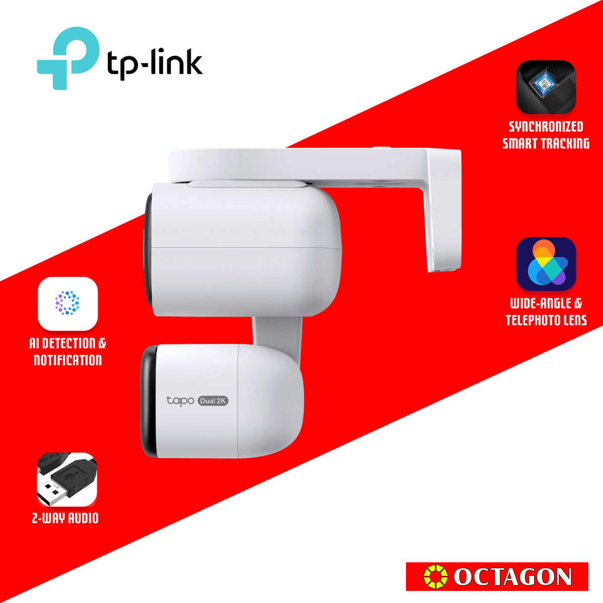 TPLINK TAPO C246D INDOOR/ OUTDOOR DUAL LENS 2K+3MP PAN TILT SECURITY CAMERA
