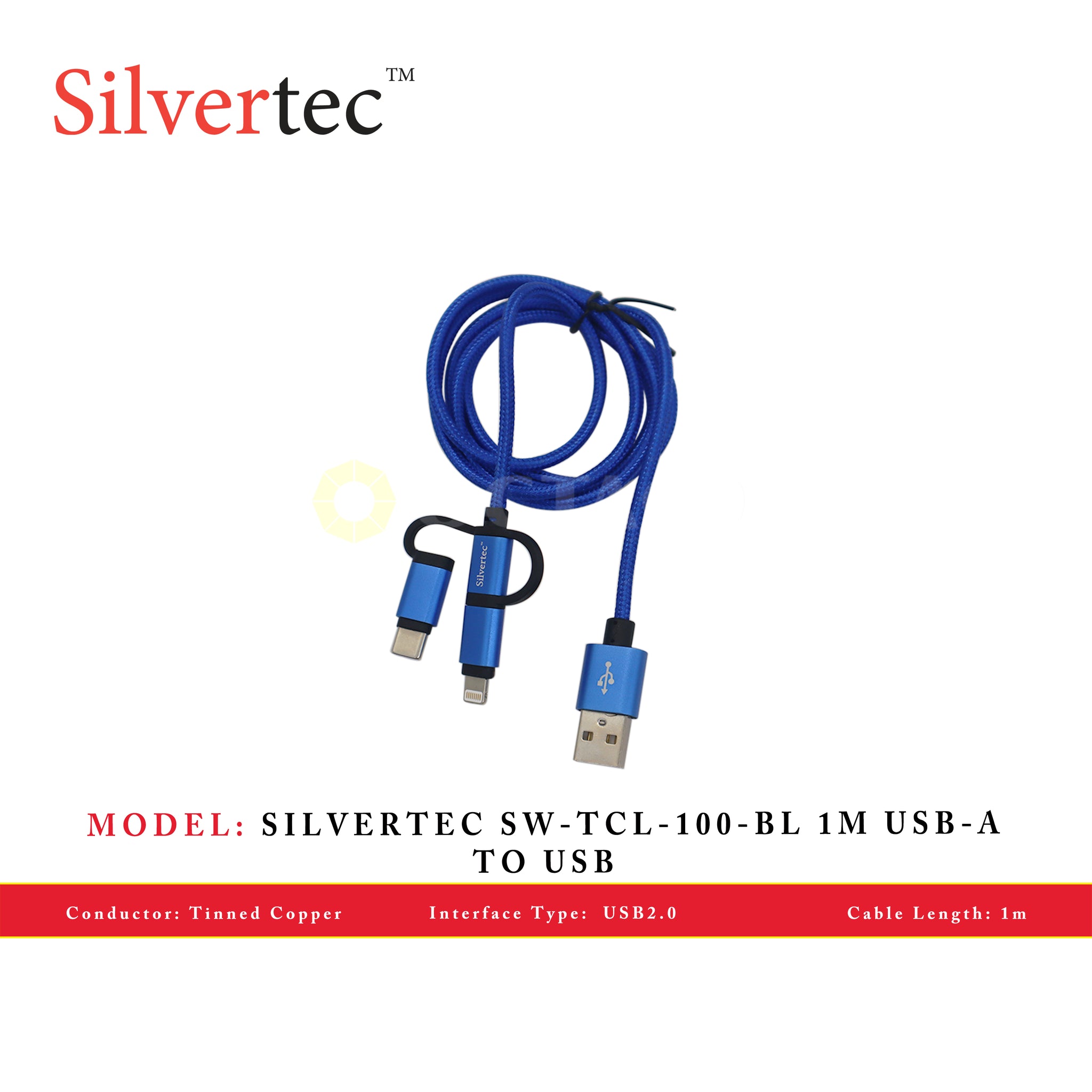 SILVERTEC SW-TCL-100-BL 1M USB-A TO USB