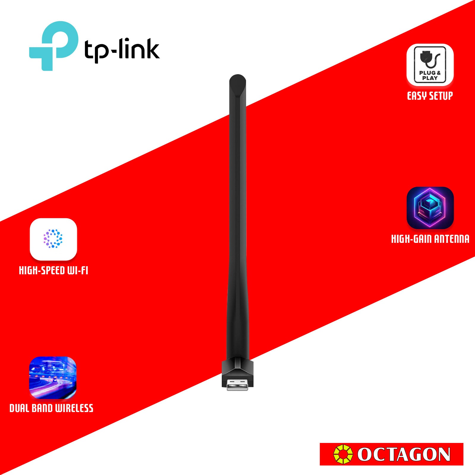 TPLINK ARCHER T2U PLUS AC600 HIGH GAIN WIRELESS DUAL BAND USB ADAPTER