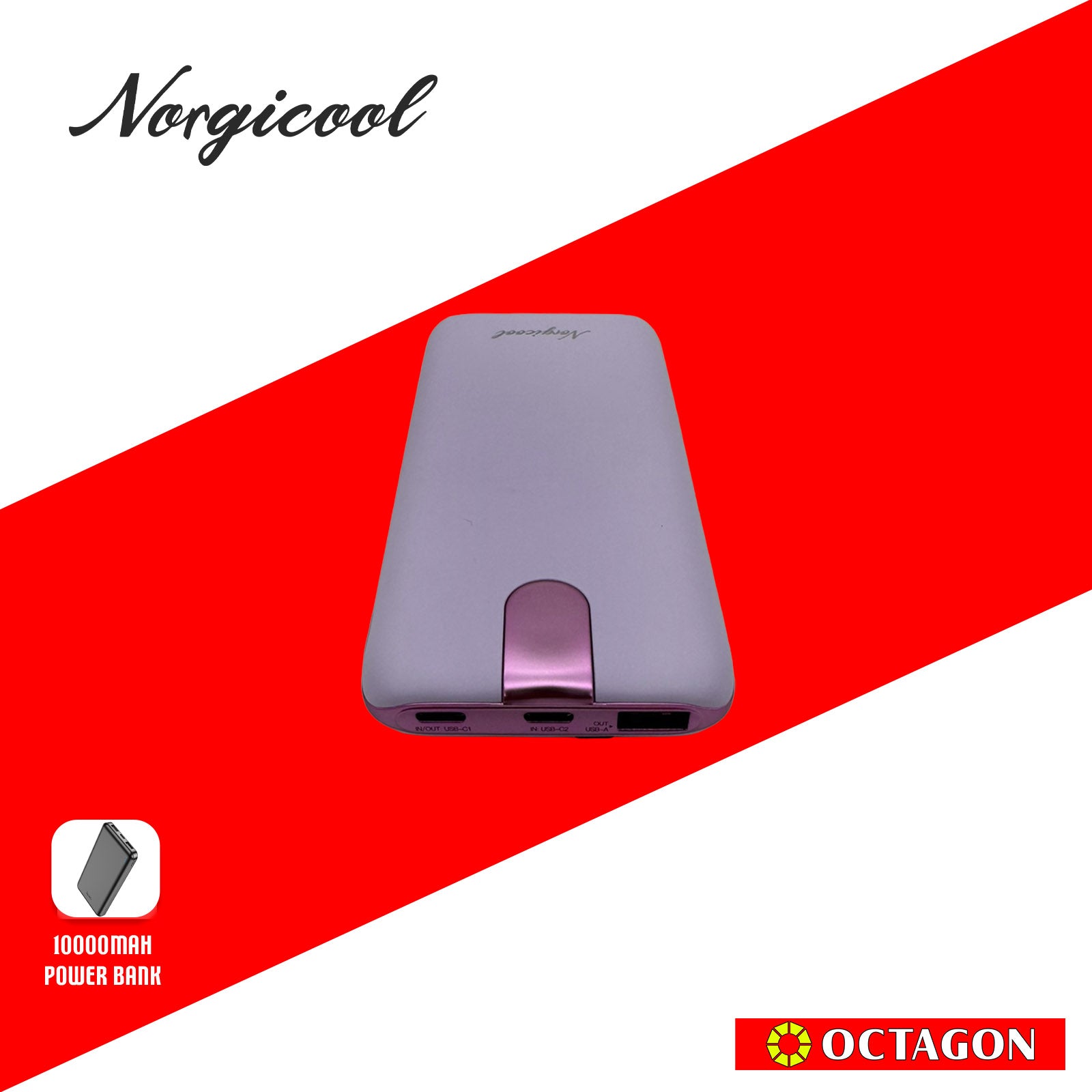 NORGICOOL NP026-PL PD20W 10000MAH W/ TYPE C AND LIGHTNING POWER BANK PURPLE