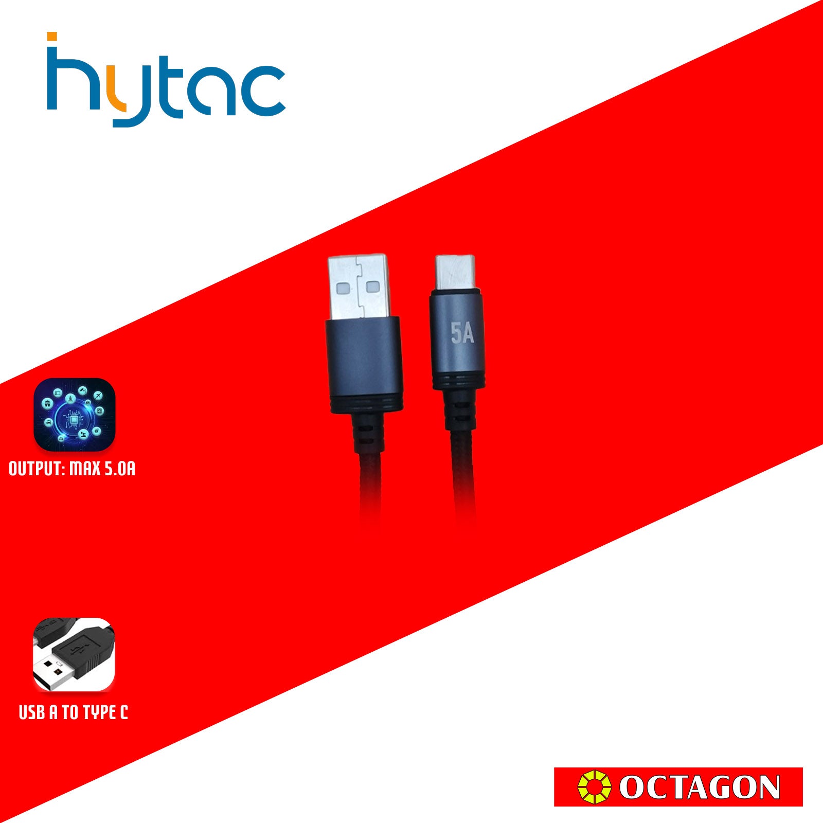 HYTAC HCC203C USB A TO TYPE C FAST CHARGING CABLE 5A 2M BLACK