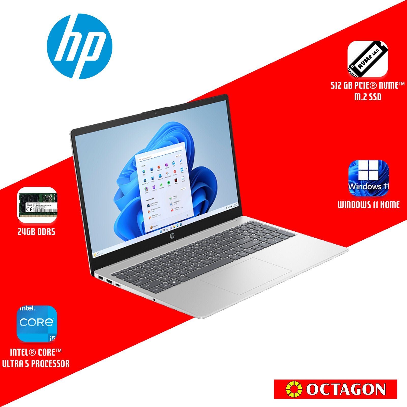 HP 15-FD1476TU/ ULTRA 5-125U/ 24GB DDR5/ 512GB SSD/ 15.6 FHD IPS/ WIN 11/ OFFICE 2024 + O365 BASIC/ SLV