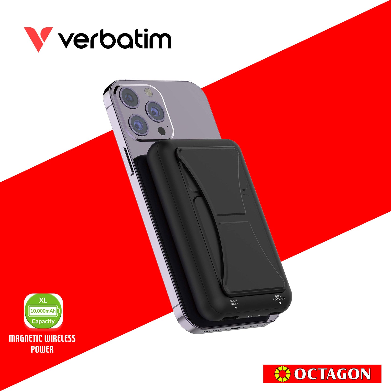 VERBATIM 66906 POWER PACK 10000MAH MAGNETIC WIRELESS CHARGING (BLACK)