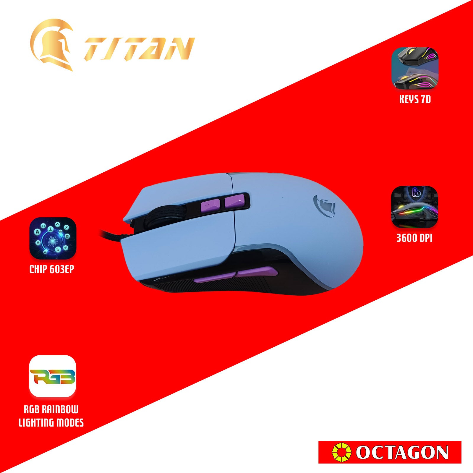 TITAN TMO-698 USB GAMING LED MOUSE 3600DPI PURPLE/BLACK