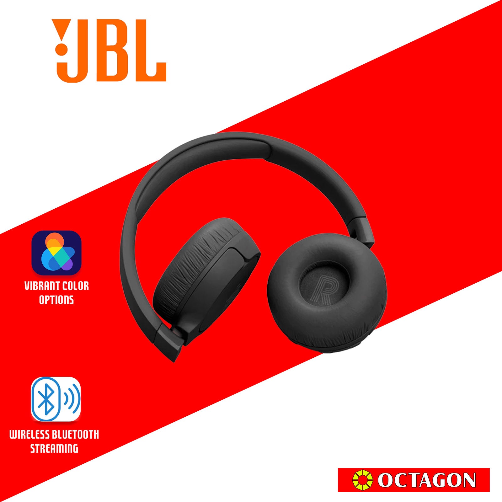 JBL T670NC BLACK WIRELESS ON-EAR HEADPHONE ADAPTIVE NOISE CANCELLING