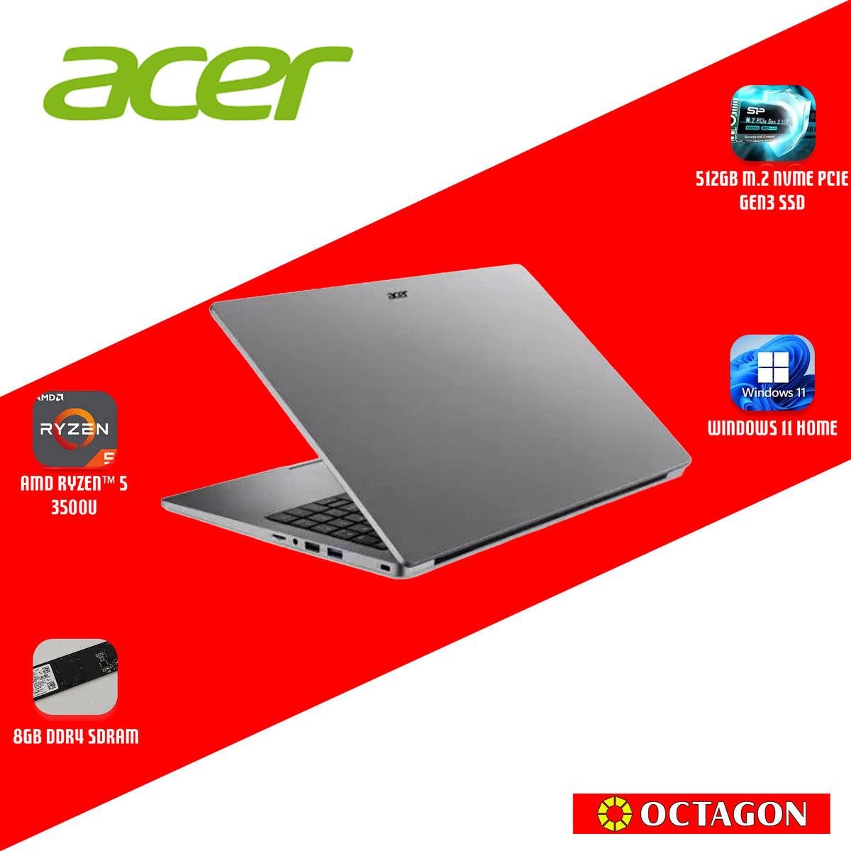 ACER ASPIRE LITE AL15-410P-R08W/ RYZEN 5 3500U/ 8GB/ 512GB SSD/ 15.6 IPS FHD/ WIN 11