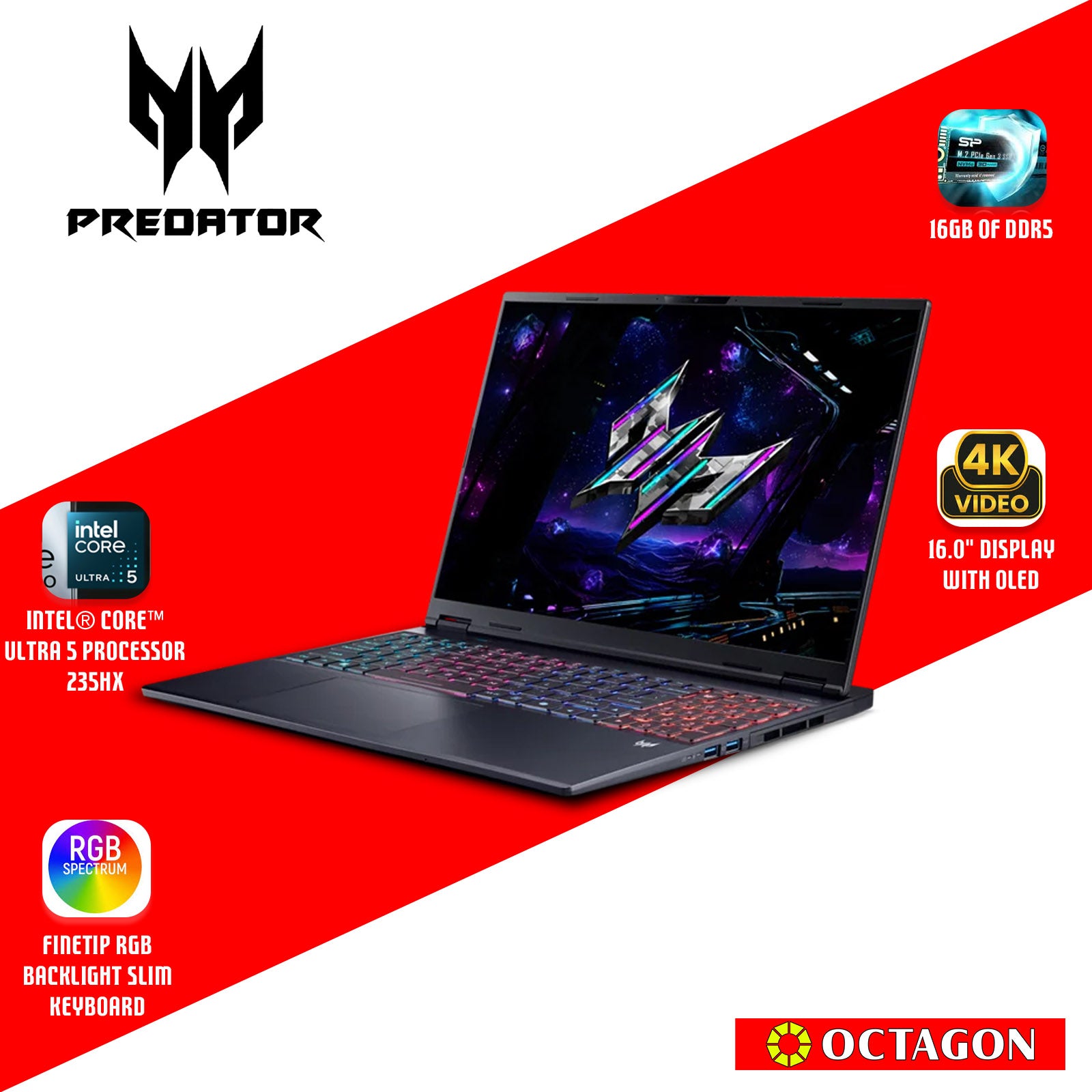 ACER PREDATOR HELIOS SLIM PHN16S-71-57XQ/ ULTRA 5-235HX/ 16GB DDR5/ 512GB SSD/ 16 IPS WQXGA/ RTX5050 8GB/ WIN 11