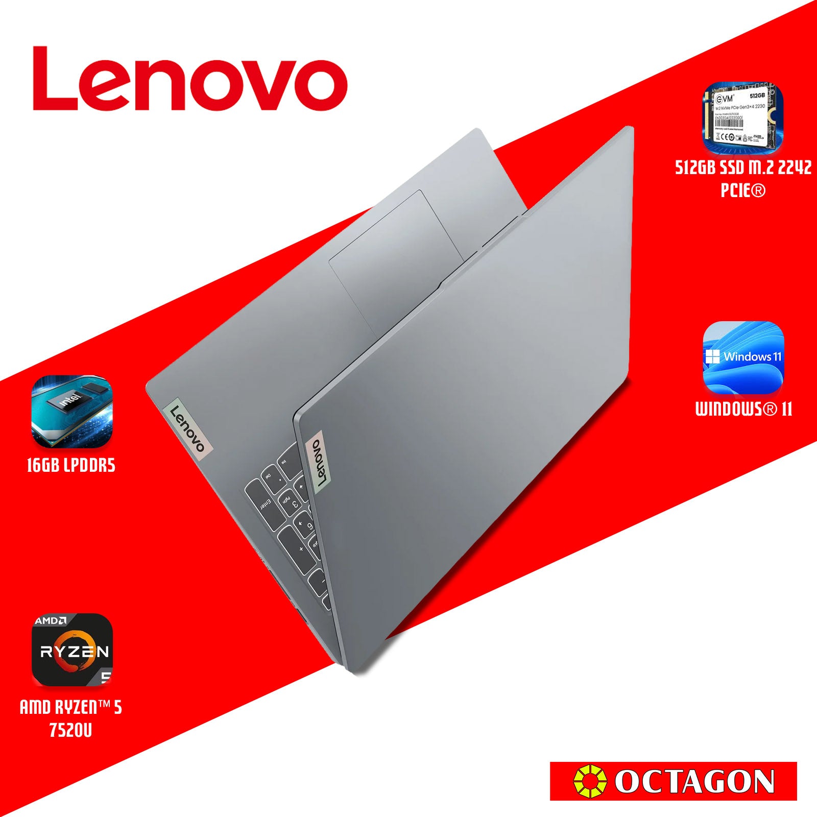 LENOVO IPS3-15 (82XQ015XPH)/ RYZEN 5 7520U/ 16GB/ 512GB SSD/ 15.6 FHD/ WIN 11/ H&S 2024
