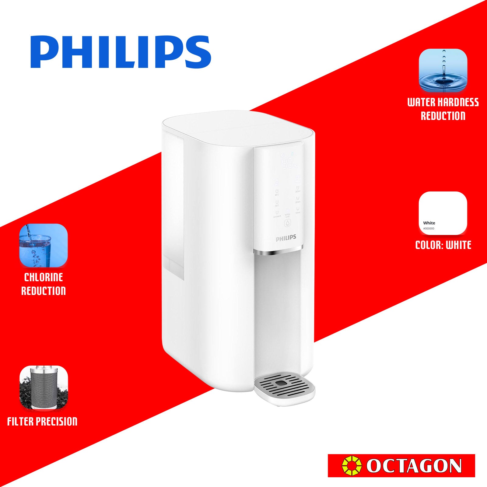 PHILIPS WATER ADD6901HWH01/90 WHITE TABLE TOP DISPENSER 4L UV + RO + FILTER HOT/AMBIENT WITH CHILD LOCK