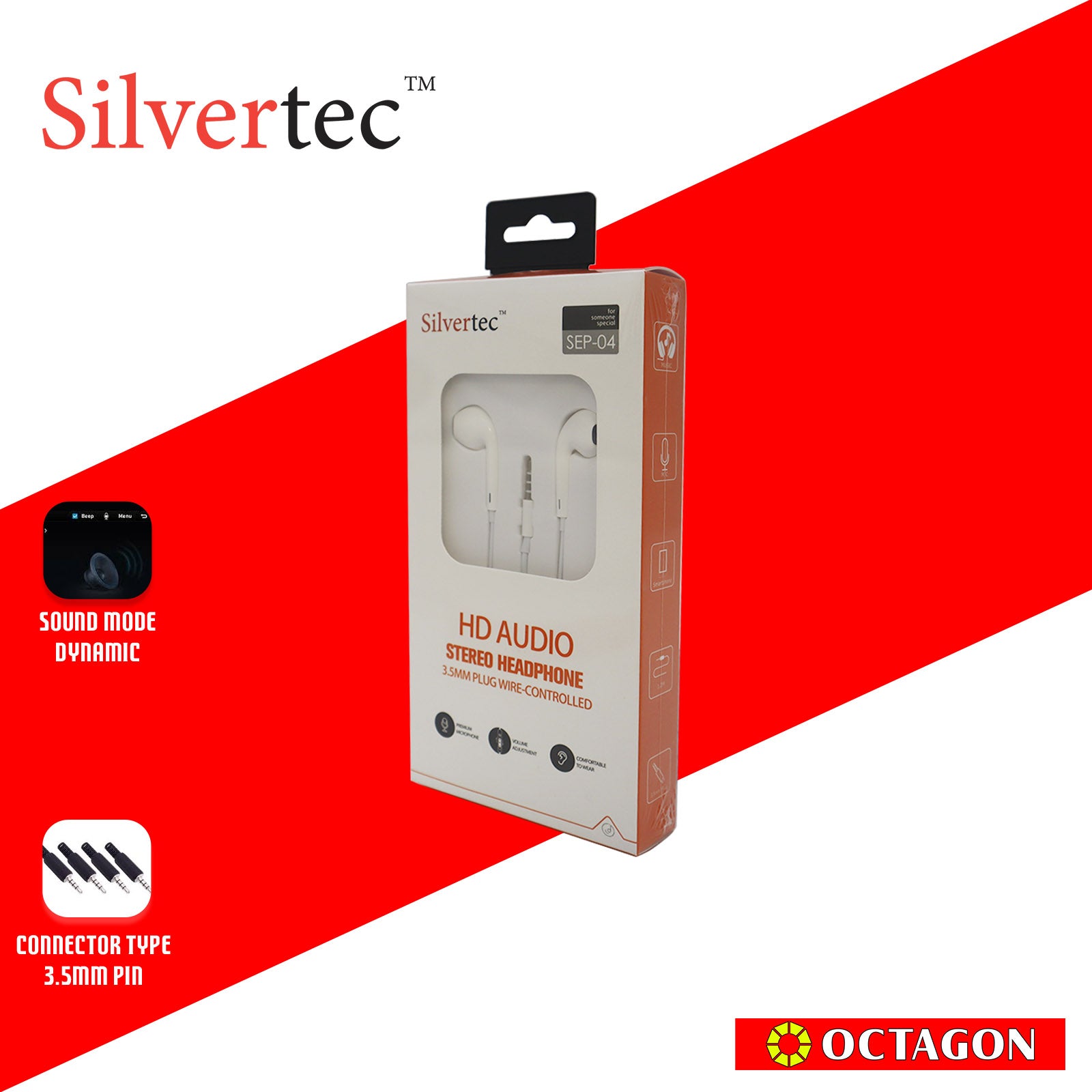 SILVERTEC SEP-04-BK/WH WITH MIC CONTROLLER EARPHONE 3.5MM AUX
