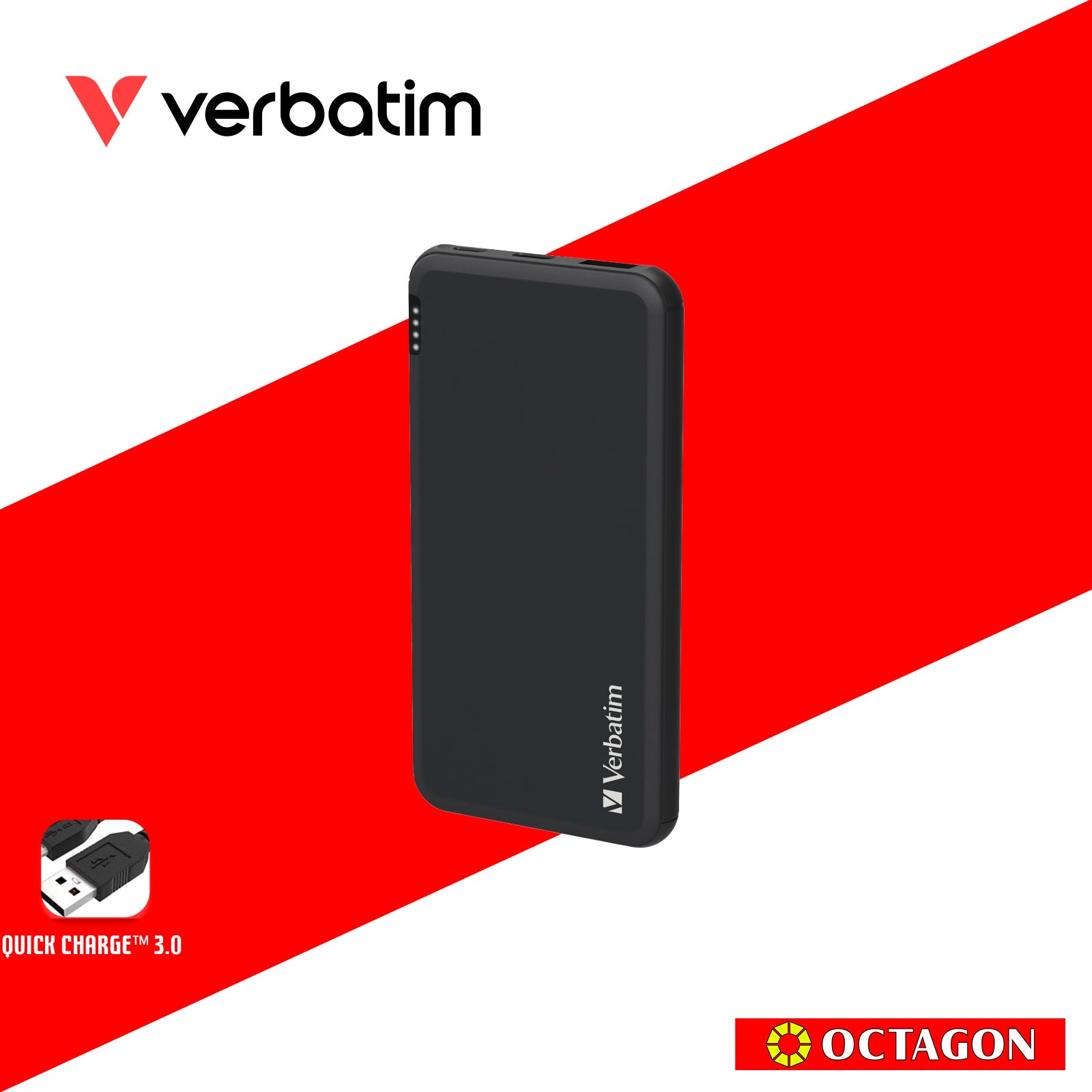 VERBATIM 66439 10000MAH LIGHTWEIGHT POWER PACK PD 18W + QC 3.0 18W (GREY)