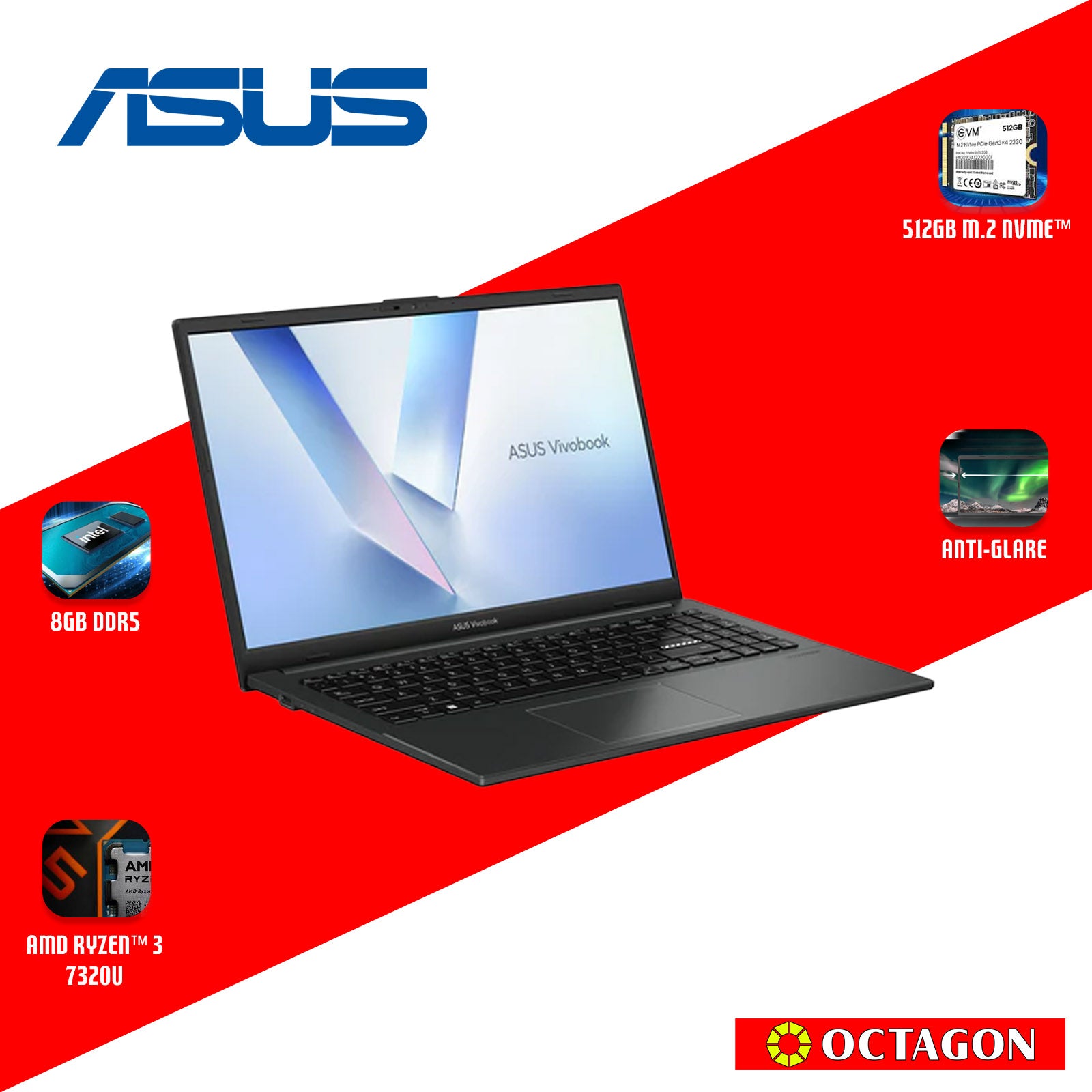 ASUS VIVOBOOK GO 15 E1504FA-BQ2324W/ RYZEN 3 7320U/ 8GB/ 512GB SSD/ 15.6" FHD/ WIN 11/ BLACK