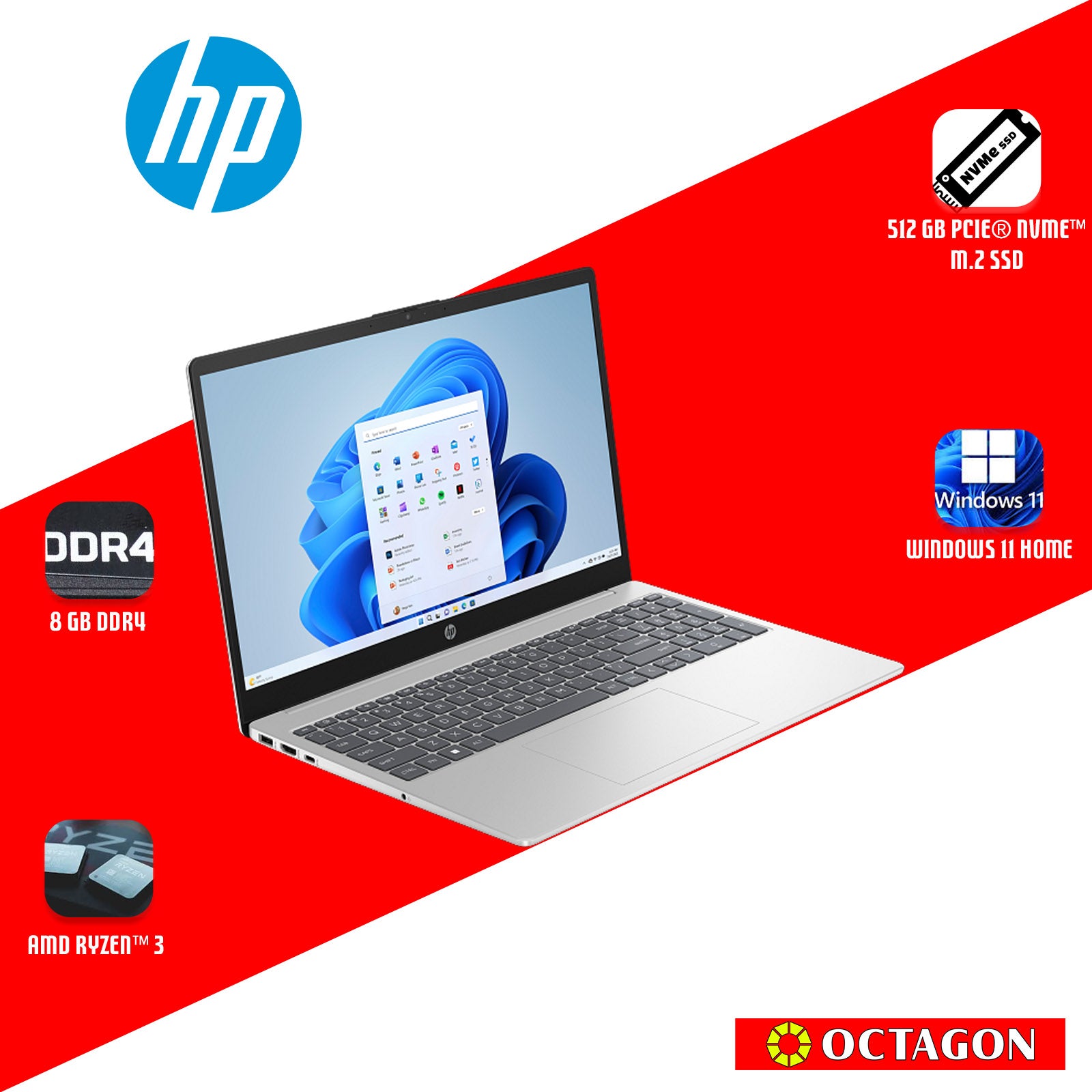 HP 15-FC0255AU/ RYZEN 3-7320U/ 8GB DDR5/ 512GB SSD/ 15.6