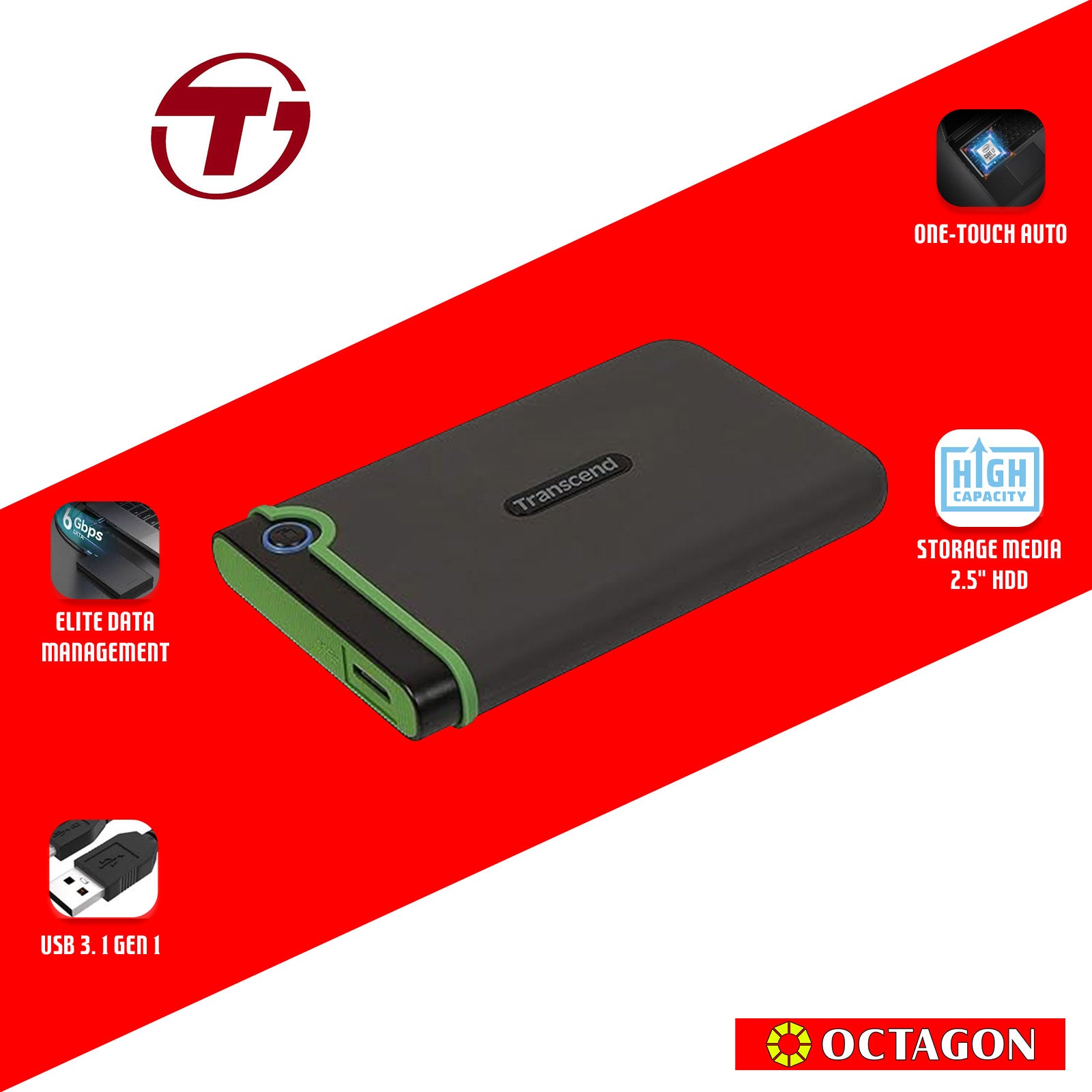 TRANSCEND 1TB SLIM STOREJET 2.5 M3S, PORTABLE HDD
